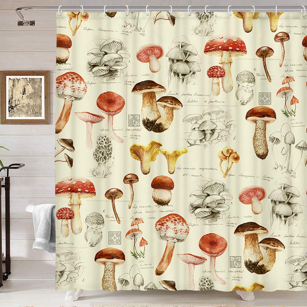 Vintage Psychedelic Mushroom Shower Curtain - Retro Botanical Garden Design, Waterproof Polyester Fabric Bathroom Decor (69x70 Inches) - Perfect for Boho, Cottagecore & Nature-Inspired Bathrooms