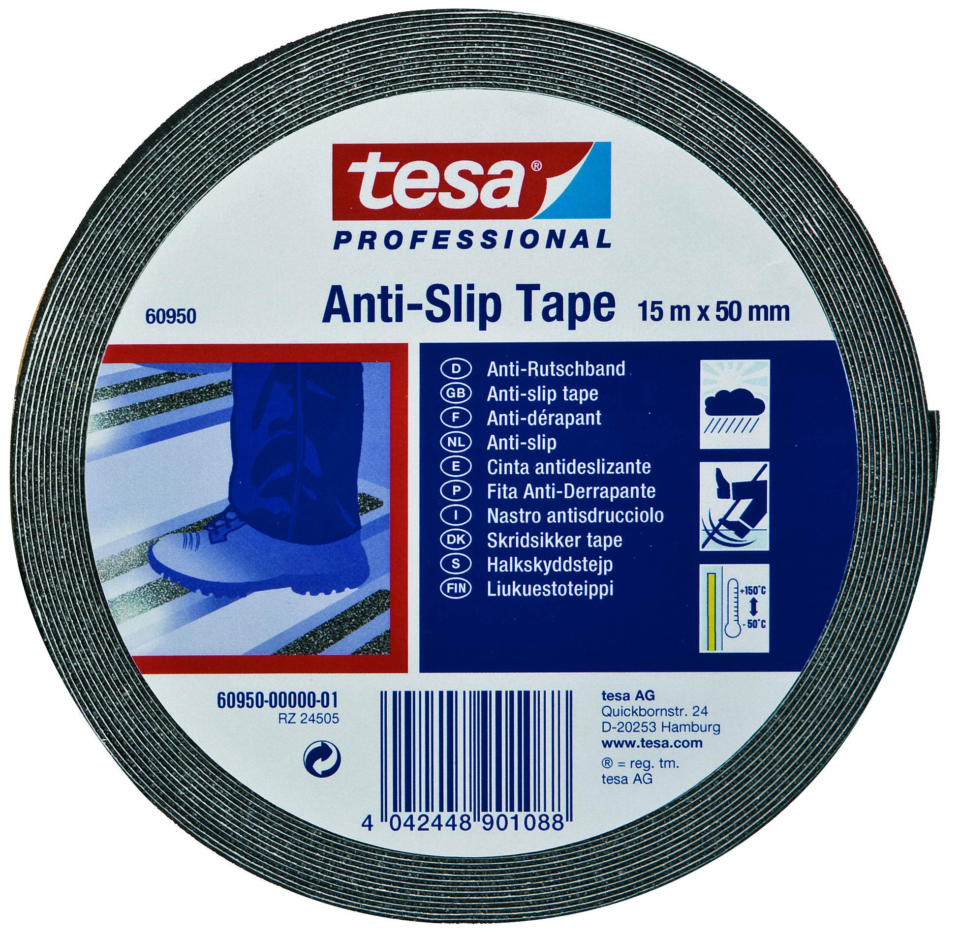 TESA 60950-00001-00 Anti-Slip Square Tape - Black, 15M x 50MM - Best Grip for Floors, Stairs & Work Surfaces - Industrial & Home Safety Solution