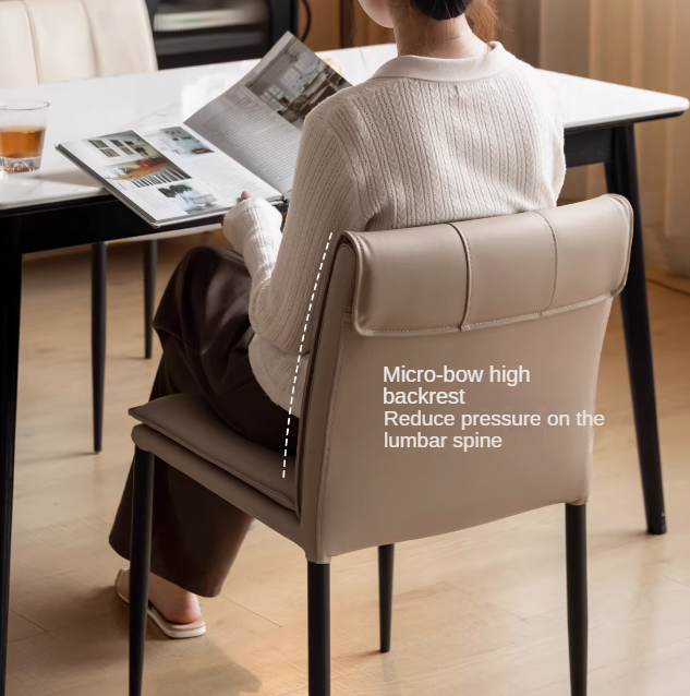 Premium Organic Leather Iron Light Luxury Soft Backrest Chair - Elegant Home Office & Lounge Seating for Comfort & Style