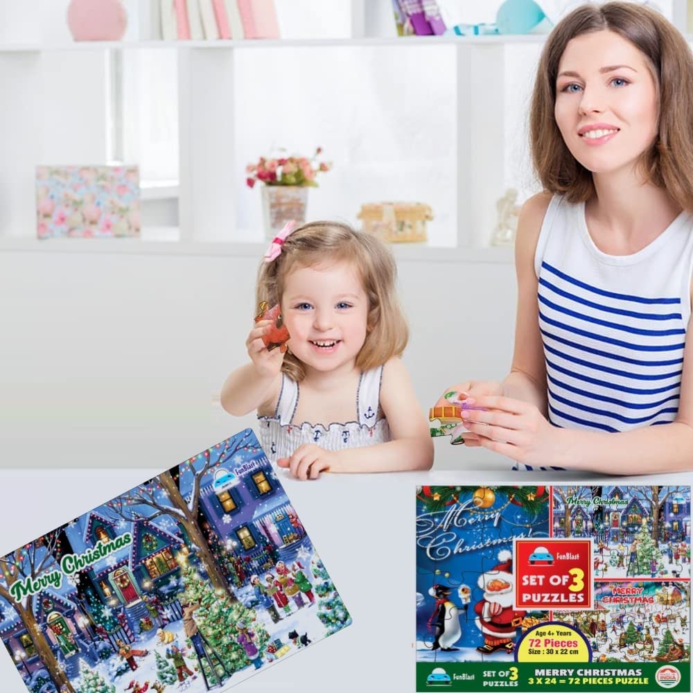 FunBlast Christmas Jigsaw Puzzle for Kids Ages 5+ | 30X22 cm Educational Toy | Holiday Family Game & Gift Idea for Boys Girls | Perfect for Christmas Parties, Indoor Activities & Brain Development