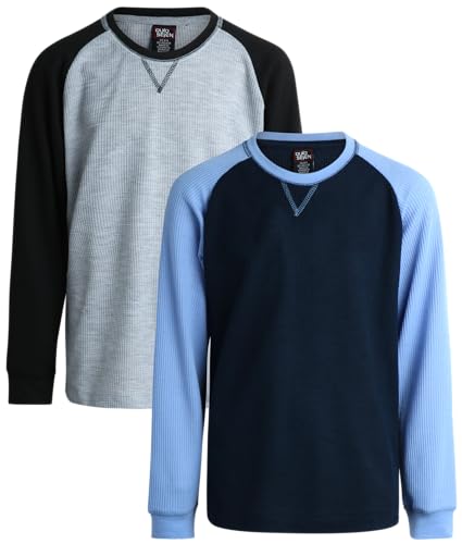 Quad Seven Boys' 2-Pack Waffle Knit Long Sleeve Thermal Crewneck T-Shirts (Sizes 8-18) - Warm Winter Layering for School & Outdoor Activities