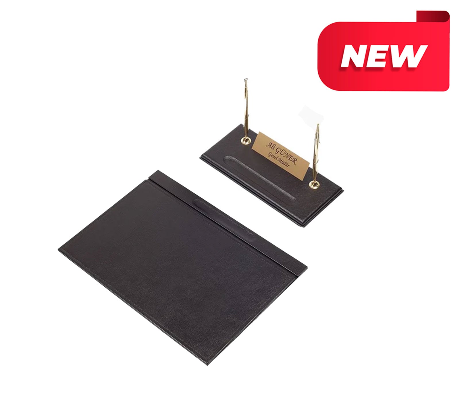 MOOG Genuine Leather Desk Organizer Set - 2-Piece Blue Office Accessories for Pens, Pencils & Stationery | Perfect for Home Office, Workspace & Gift Giving