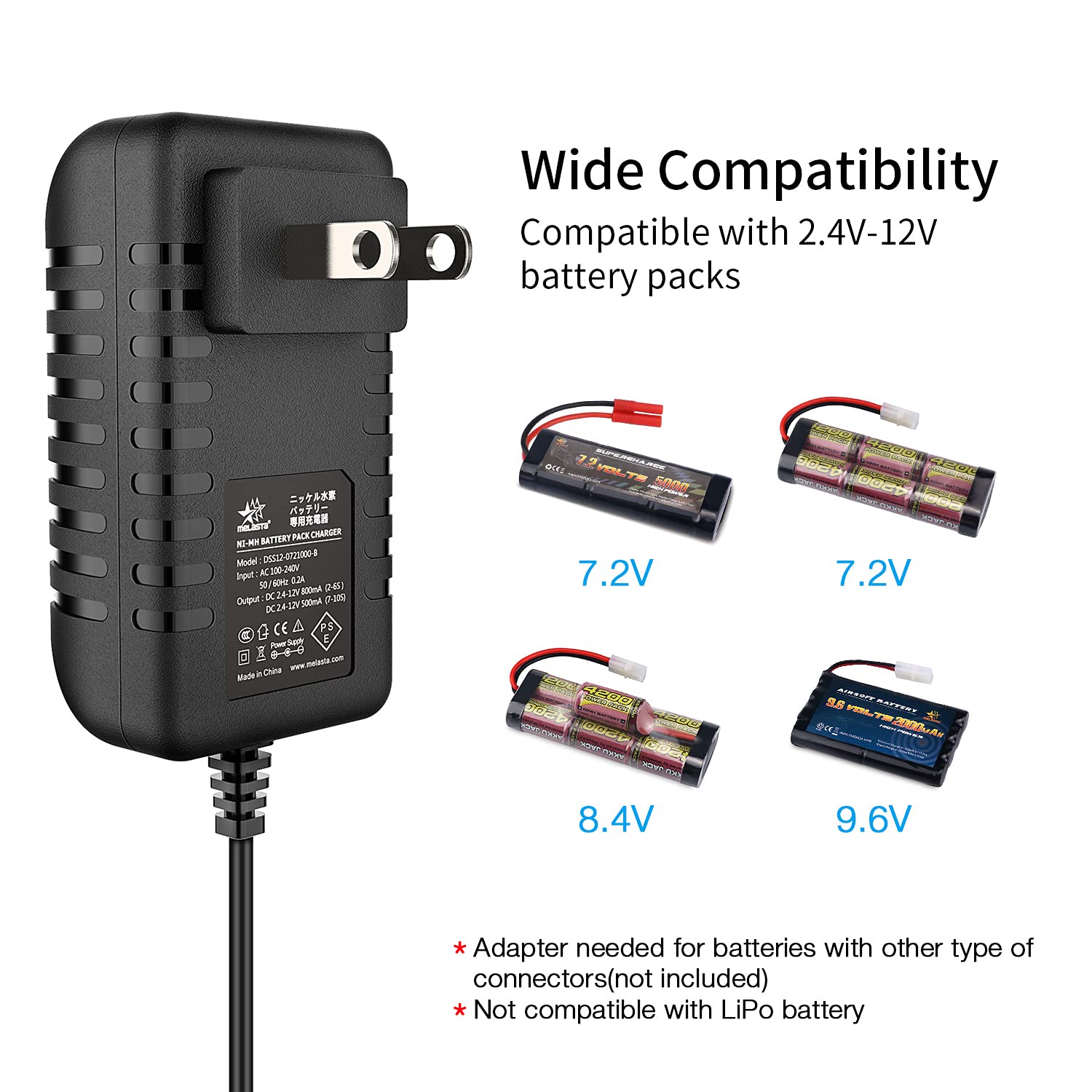 Melasta 7.2V-12V Universal RC Battery Charger for Redcat & Tamiya - Perfect for RC Cars & Drones