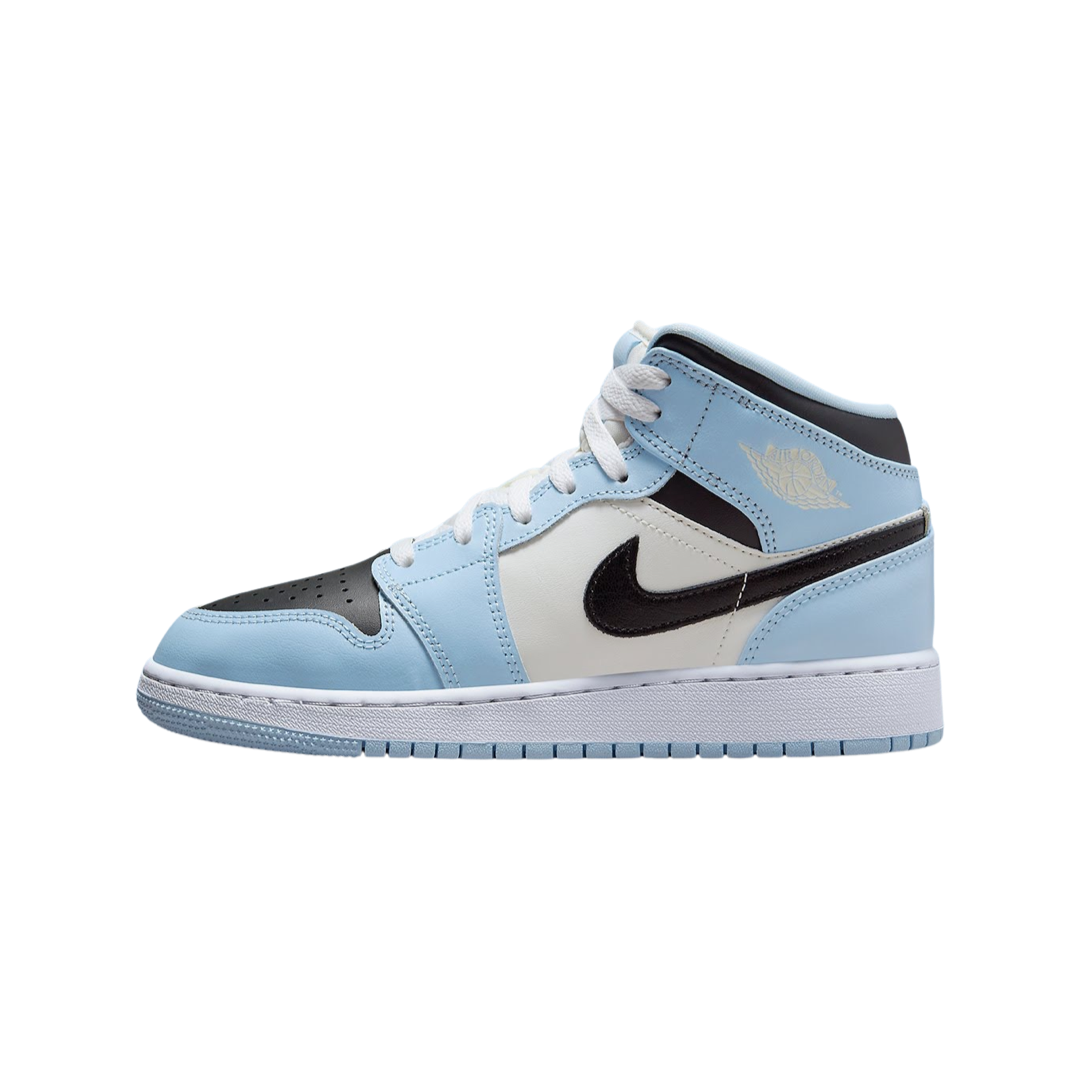 Air Jordan 1 Mid GS Sneakers - Ice Blue, Black & Sail White Colorway - Perfect for School, Basketball & Streetwear Fashion