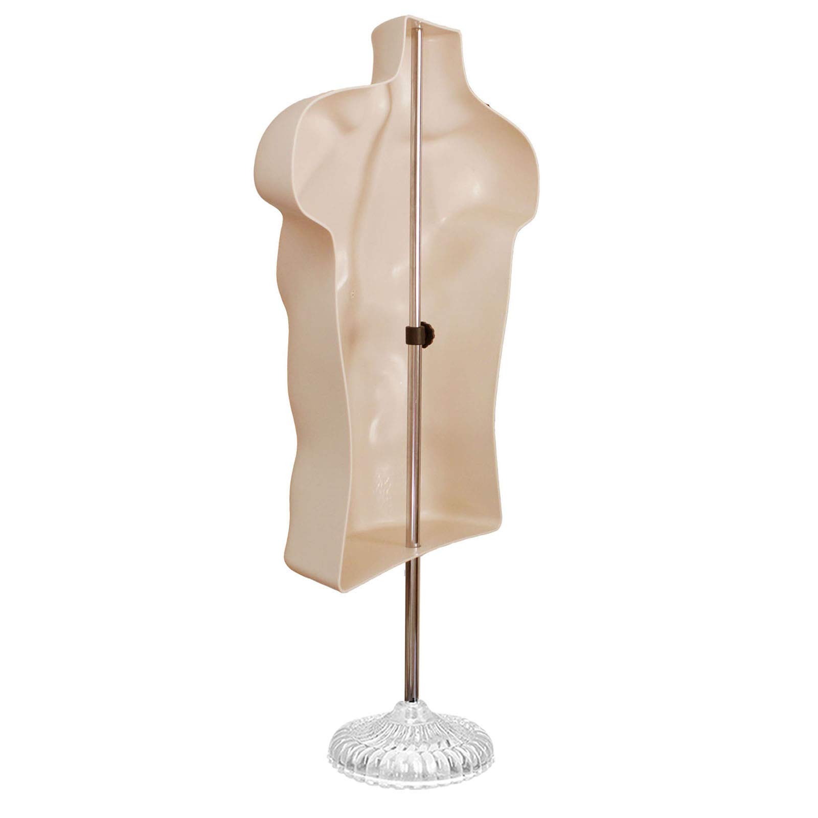 Flesh-Toned Male & Female Hollow Back Mannequin Torso Set with Acrylic Stand & Metal Pole - Small & Medium Sizes (2-Pack) for Clothing Display, Fashion Photography, and Retail Store Visual Merchandising