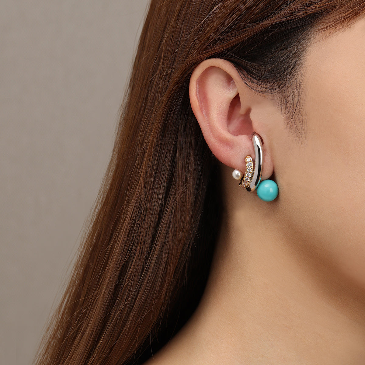 TOGGLE Convertible Claw Earring with Pearl & Natural Turquoise - Single Right Side Earring | Boho Chic Jewelry for Women, Perfect for Parties, Weddings & Everyday Wear