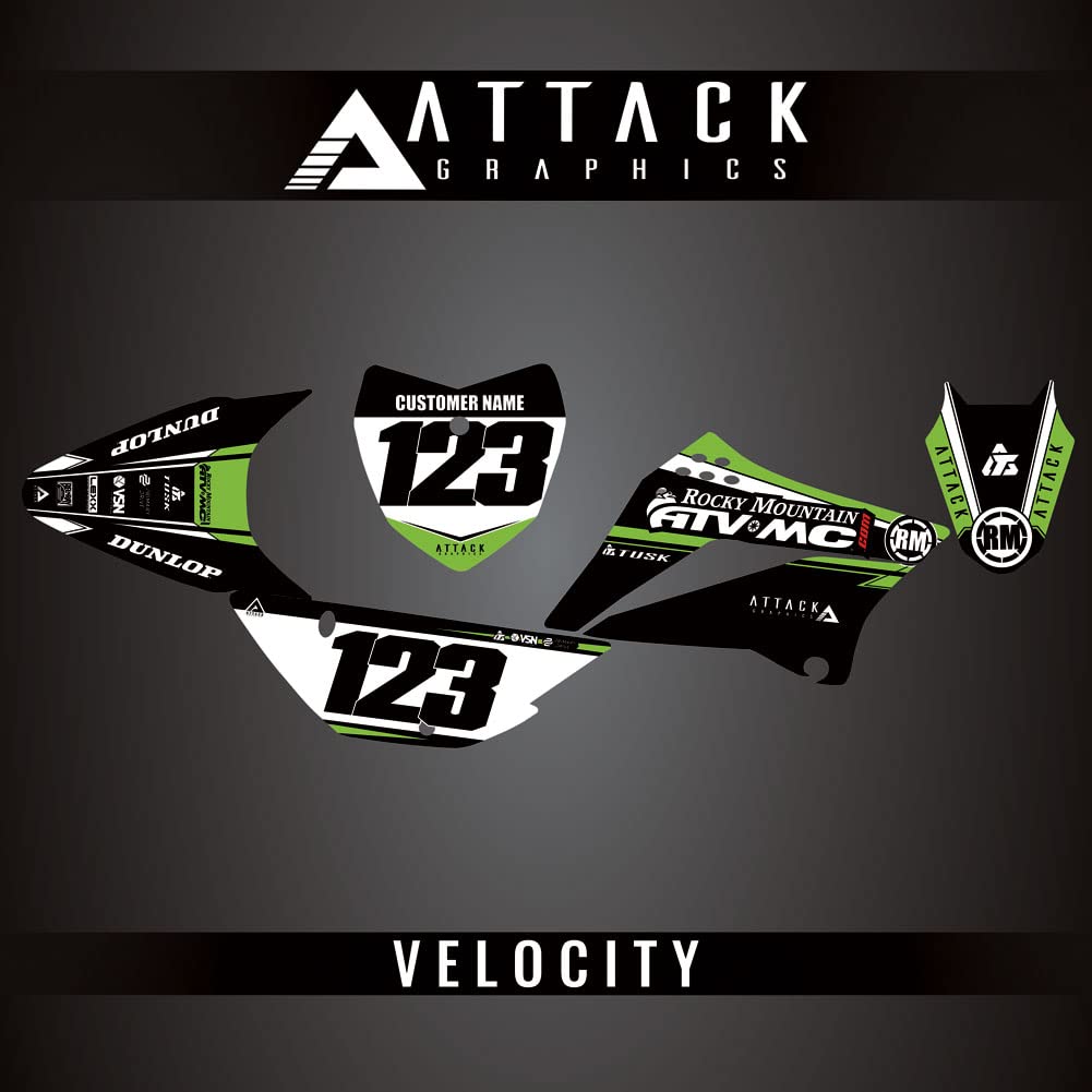 Attack Graphics Custom Velocity Complete Bike Graphics Kit for Kawasaki KLX110 2018 - Dirt Bike Decals for Off-Road Racing & Motocross Styling