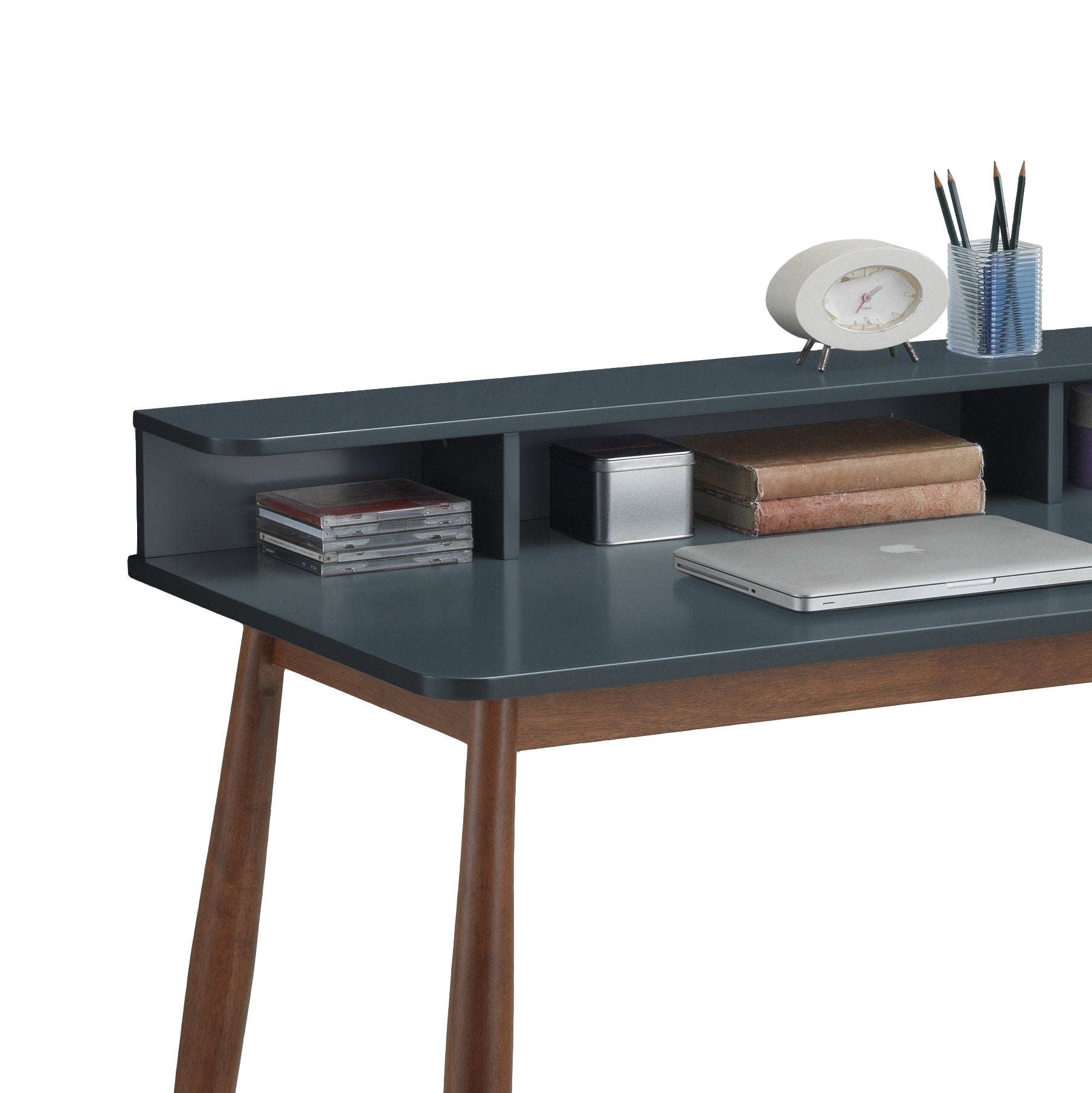 Roundhill Furniture Roskilde Solid Wood Office Desk with Storage - Modern Home Office Desk for Work, Study, and Remote Work Setup