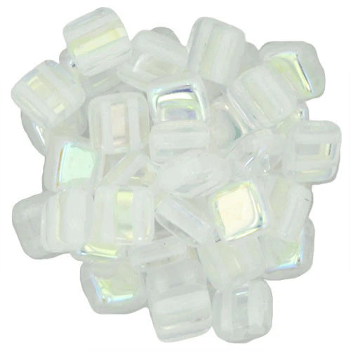 6mm Czech Glass Tile Beads Crystal AB Finish - 25 Beads per Strand for Jewelry Making, DIY Crafts, and Scrapbooking