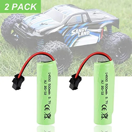 2 Pack 500mAh 3.7V Li-ion Rechargeable RC Car Batteries for Stunt Cars, RC Trucks & Small Boats - Perfect for Remote Control Toys and Hobby Vehicles (Great for Indoor/Outdoor Play & Racing)