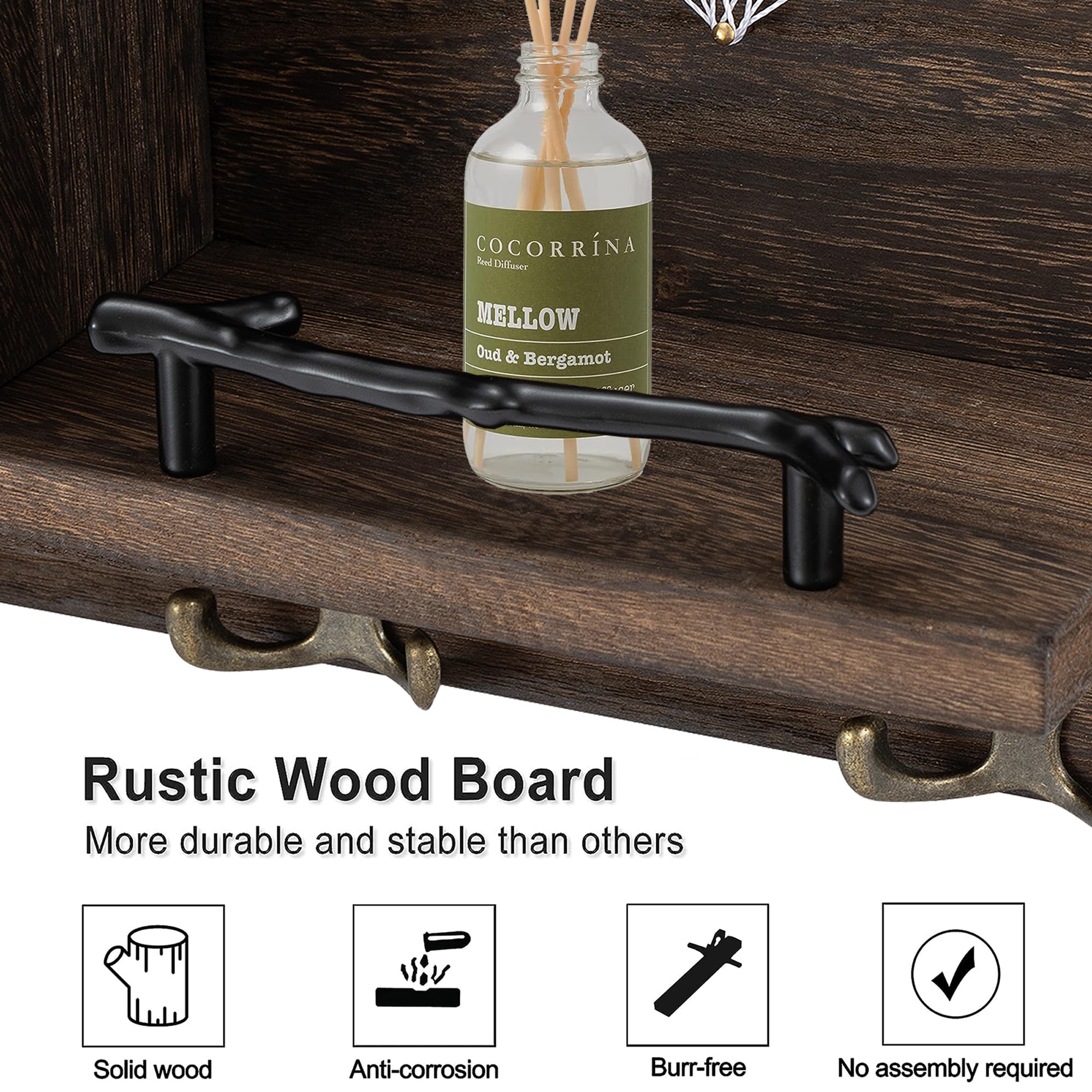 Rustic Wooden Mail Organizer with 4 Key Hooks - Dark Brown Entryway Wall Organizer for Keys, Letters & Bills | Perfect for Mudroom, Hallway or Home Office Decor