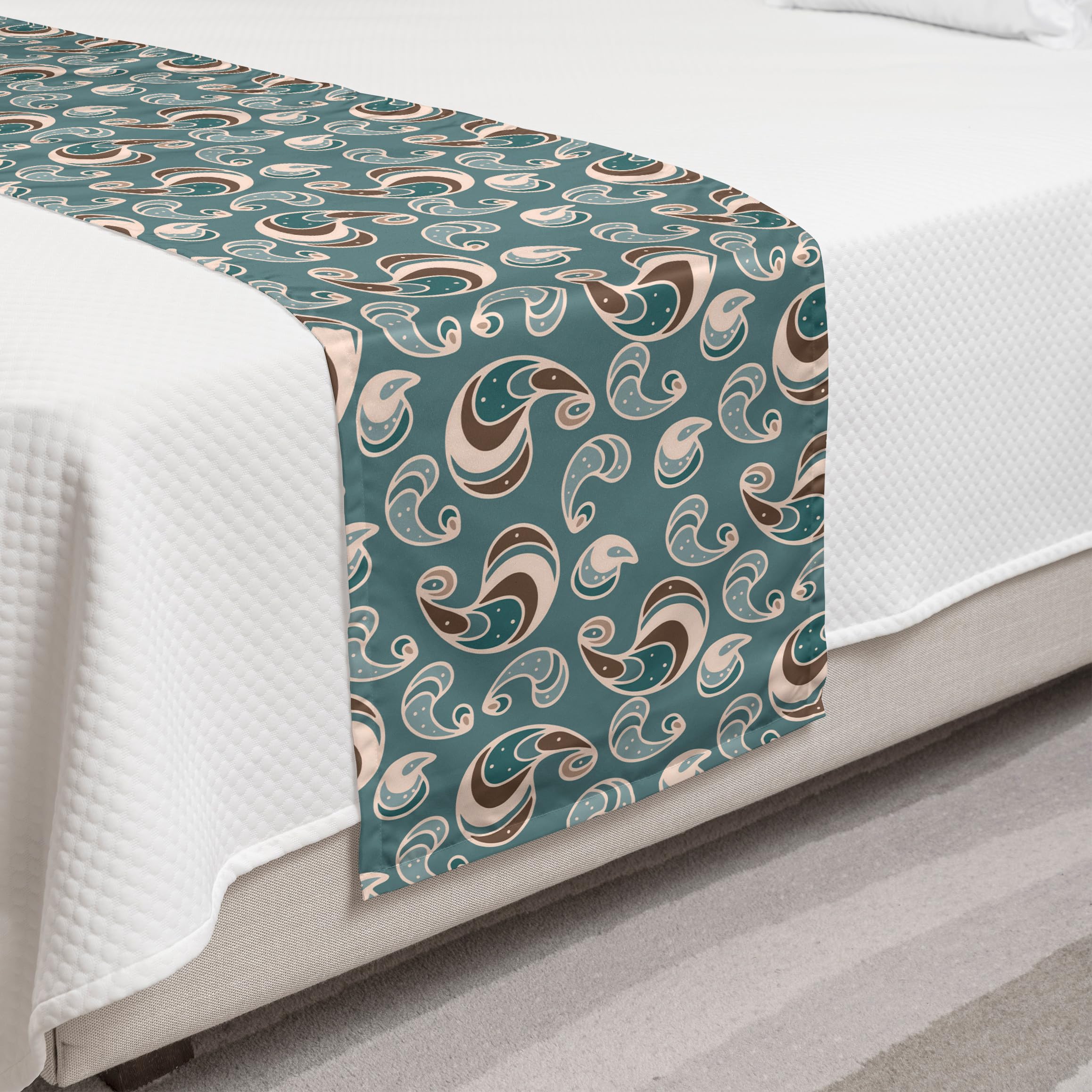 Ambesonne Vintage Style Brown and Blue Bed Runner - Abstract Shapes with Dots Pattern, Decorative Bed Scarf for Hotels, Homes & Guest Rooms - Slate Blue Beige | Perfect for Boho Bedroom Decor & Luxury Hotel Styling