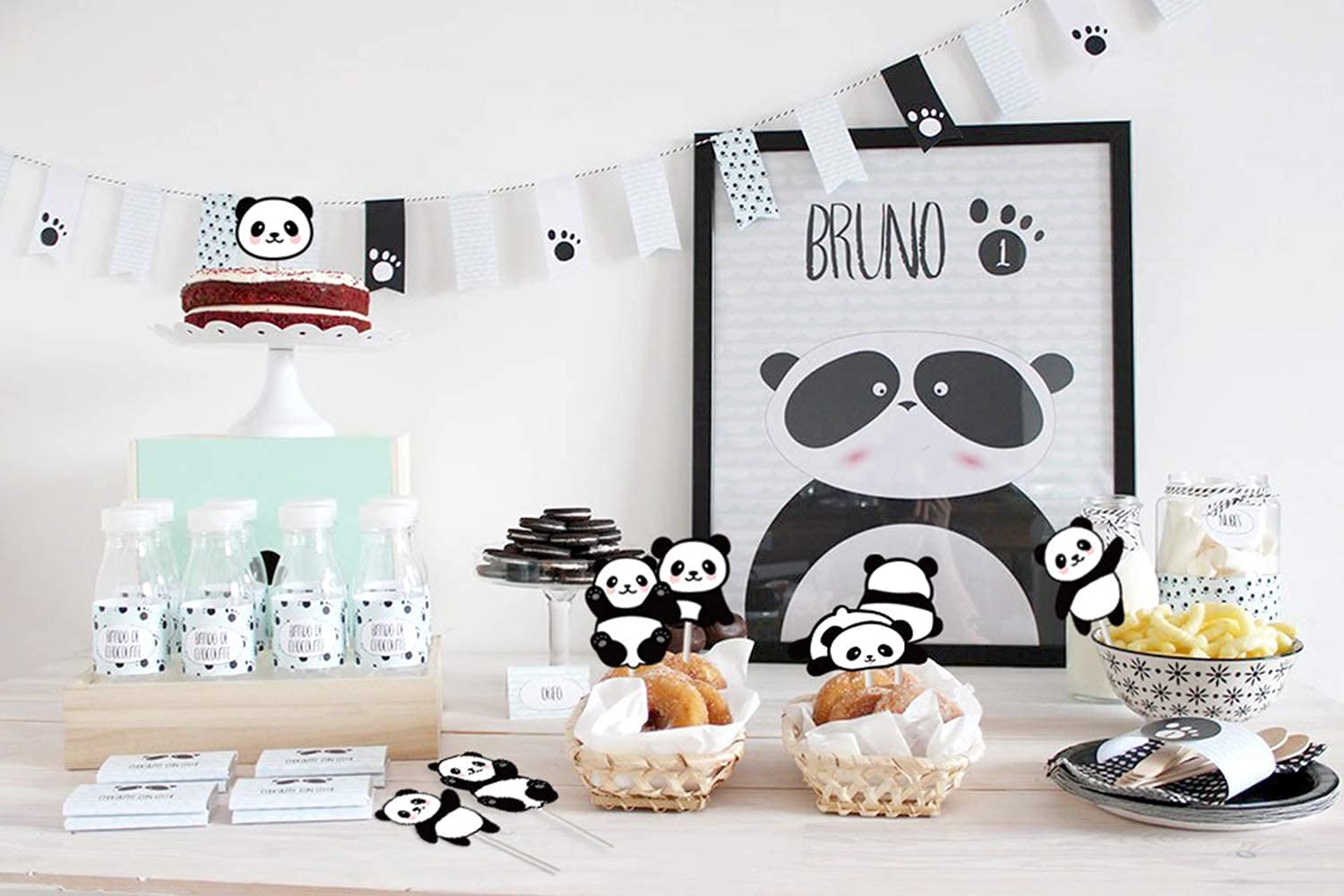 24pcs Panda Cupcake Toppers & Cake Decorations - Cute Panda Animal Theme Party Supplies for Kids Birthday, Baby Shower, Wedding - Perfect for Birthday Cakes, Cupcakes, Dessert Table Decorations
