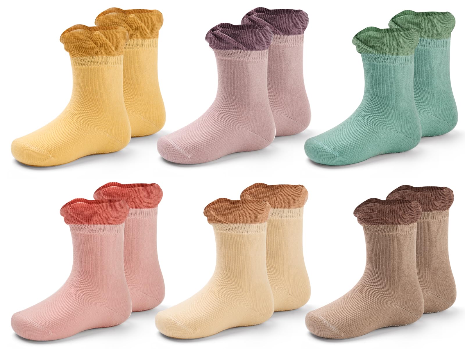**Soft Baby Cotton Crew Socks - Non-Slip Grip Toddler Socks for Boys & Girls (6-Pack) - Perfect for Playtime, Daycare & Indoor Activities**