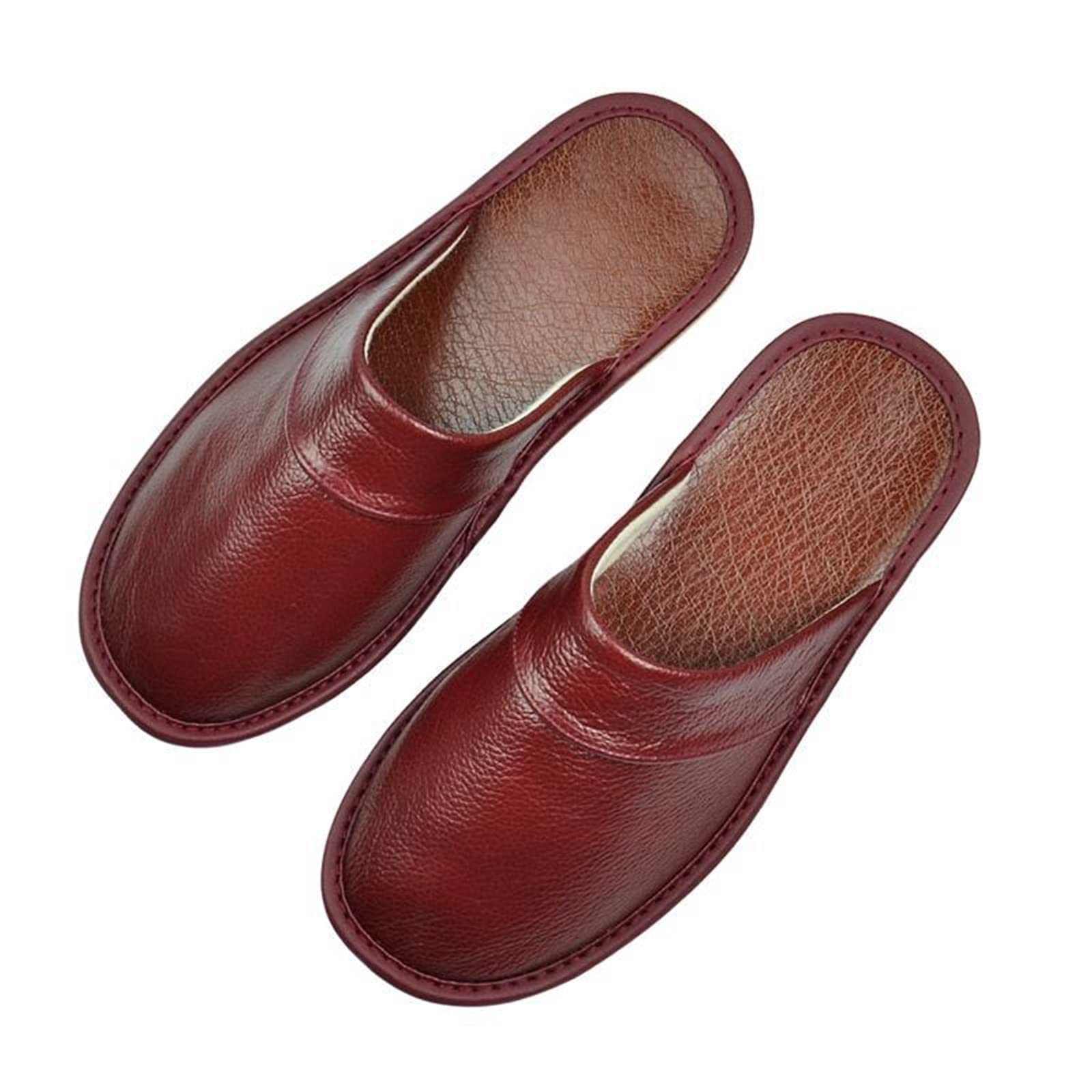 Premium Unisex Genuine Cowhide Leather Slippers - Non-Slip Indoor/Outdoor House Shoes for Men & Women - Comfortable Home & Bedroom Footwear - Perfect for Lounging, Yoga & Relaxation (Color: Brown, Size: 44/45)