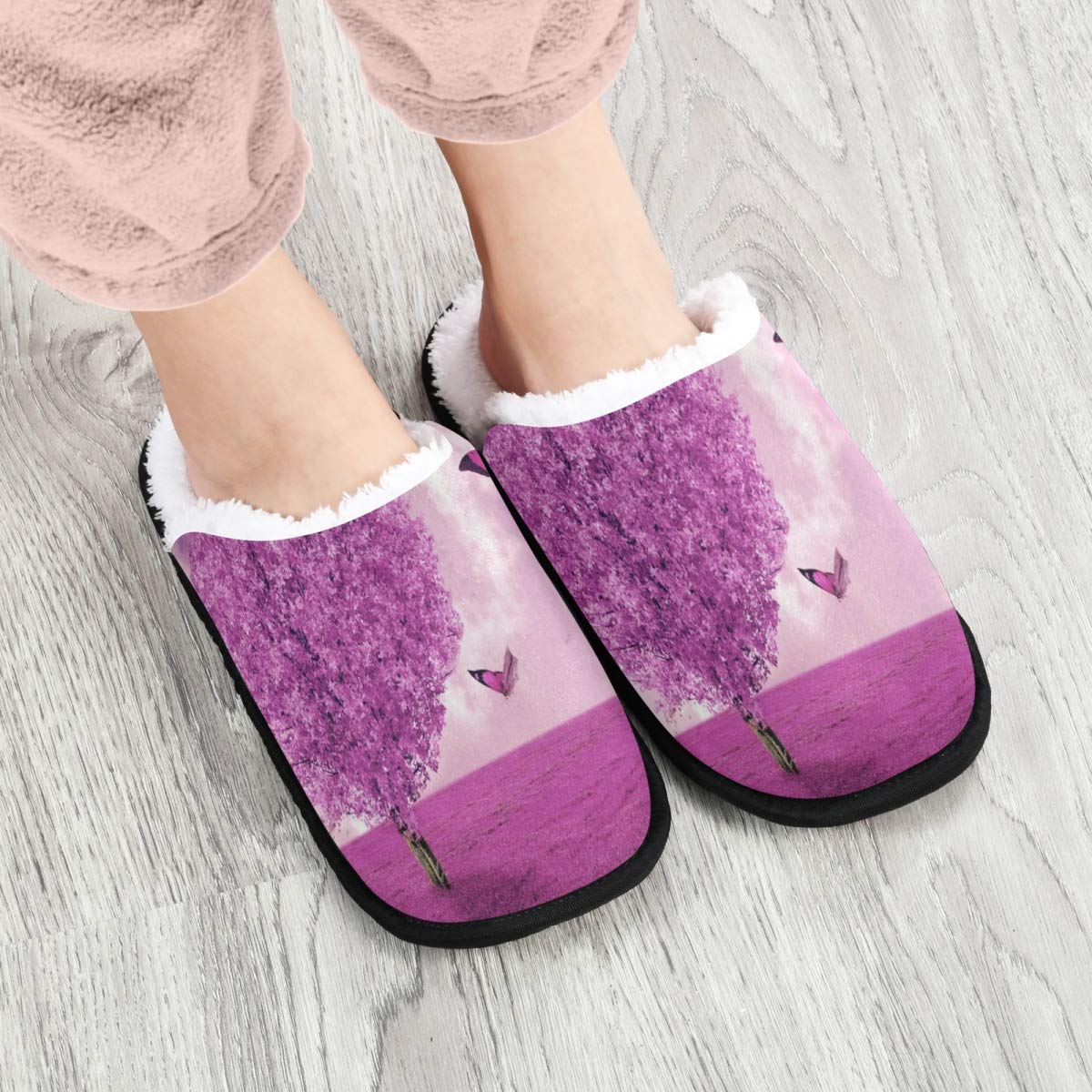 ALAZA Non-Slip Cotton Slippers for Women & Men - Heart Butterfly Floral Design Home, Hotel, Spa & Travel Indoor Shoes | Cozy House Slippers for Relaxing, Lounging & Gift Giving