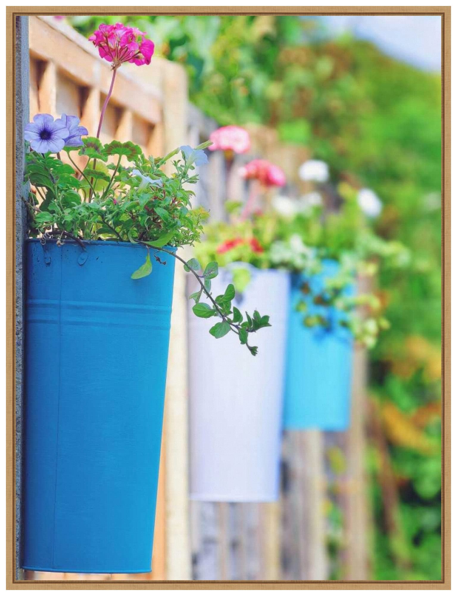 Amanti Art Framed Canvas Wall Art Print - The Colored Pots by Adelino Goncalves, 23x30 Inches, Sylvie Maple Frame - Large Size Home Decor for Living Room, Bedroom & Office