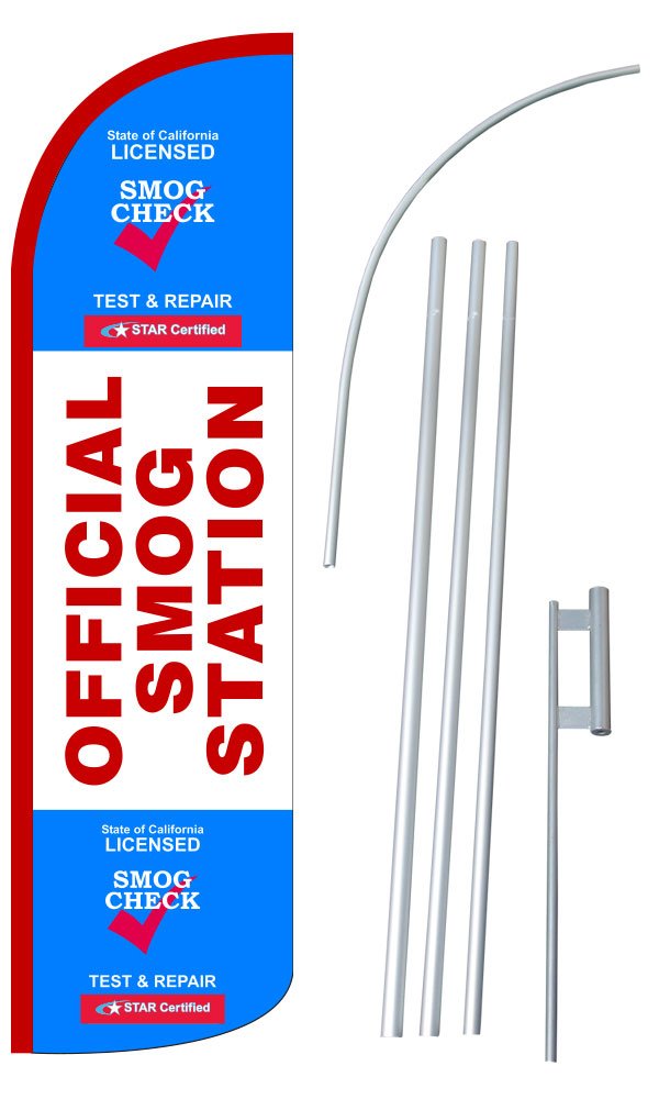 Official SMOG Station 12-Foot Super Swooper Feather Flag with Heavy Duty Base - NEOPlex - Perfect for Car Dealerships, Gas Stations & Outdoor Advertising
