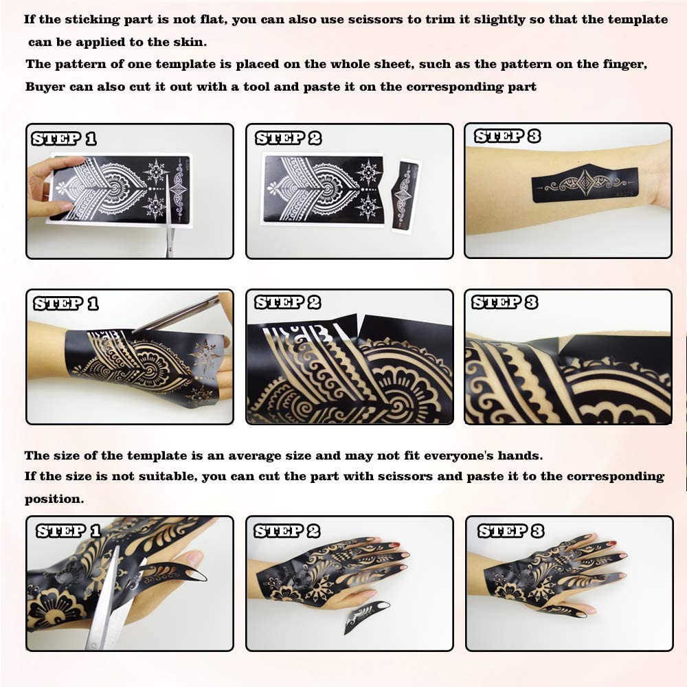 Ivana's Self-Adhesive Flower Butterfly Arabic Design Henna Tattoo Stencils - 1 Combo Set (D648) for DIY Body Art, Festival Makeup & Temporary Tattoo Designs