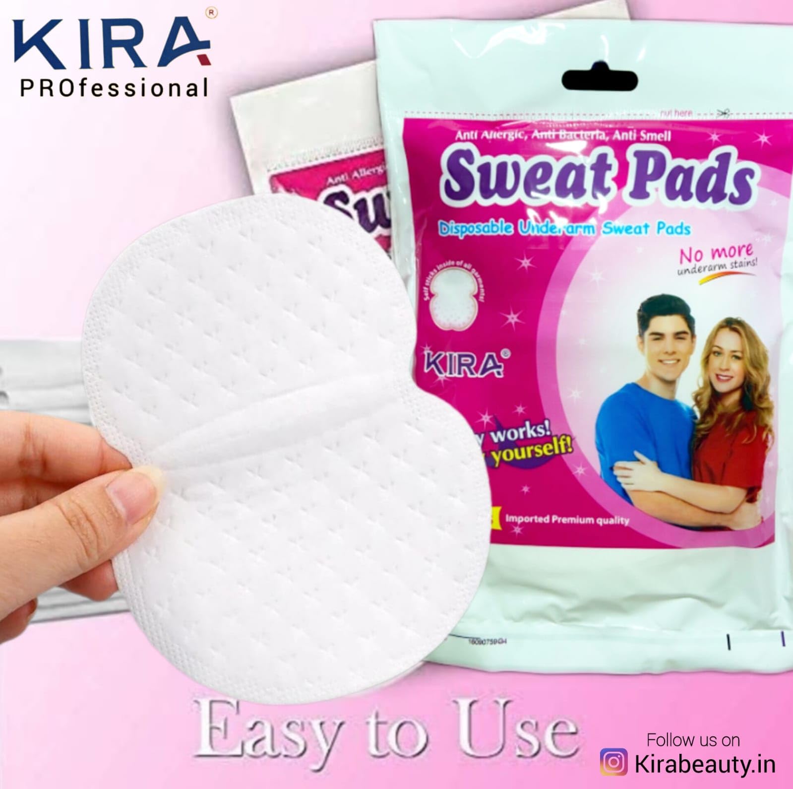 KIRA Disposable Underarm Sweat Pads for Men & Women - Sweat Proof, Odor Control & Stain Protection (10 Pads/Pack) - Perfect for Gym, Work & Daily Activities