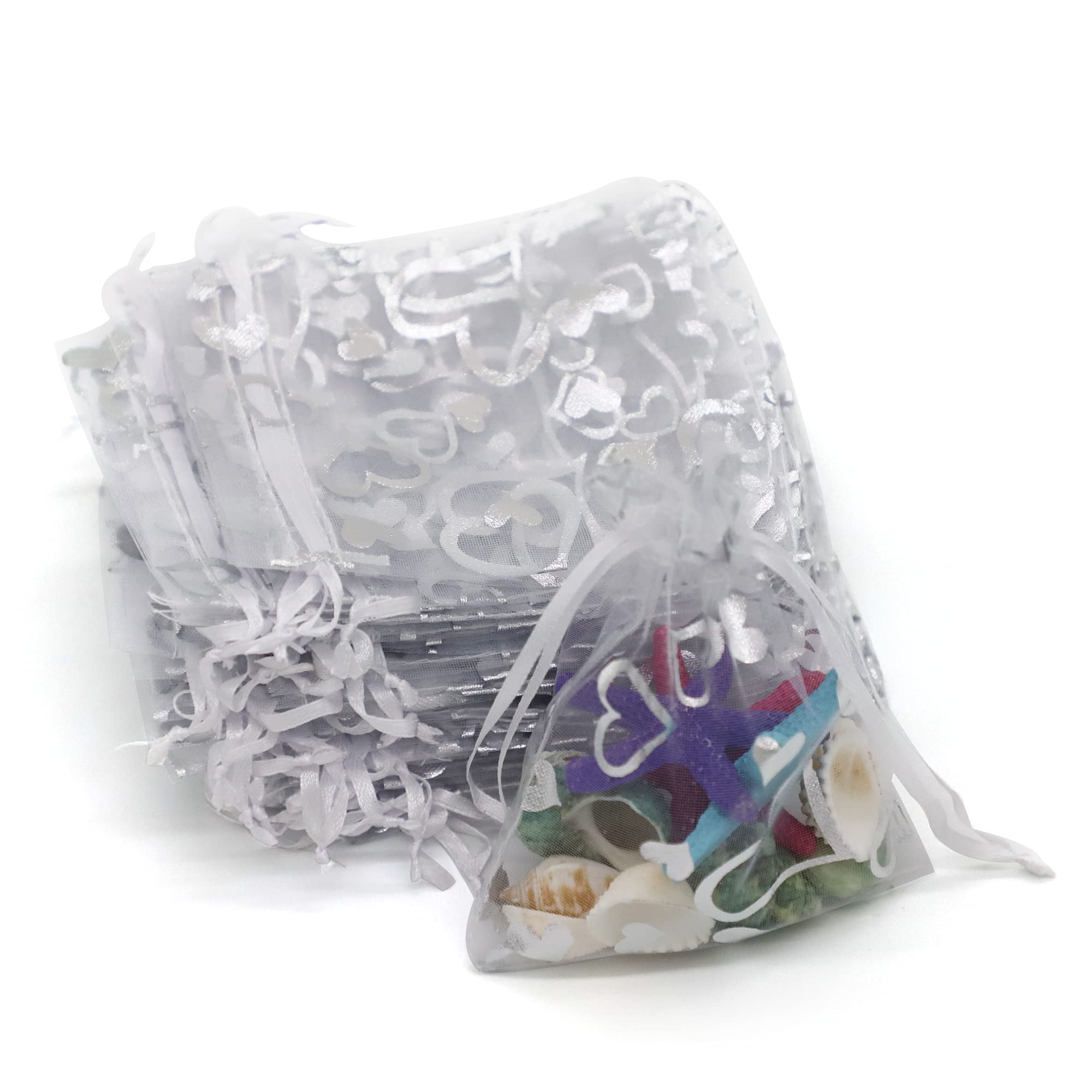 Wudygirl 100pcs White Organza Drawstring Bags 3.54x4.72 inches - Wedding Favors, Party Gift Bags, Lash Sheer Mesh Pouches for Bridal Shower, Baby Shower & Special Events