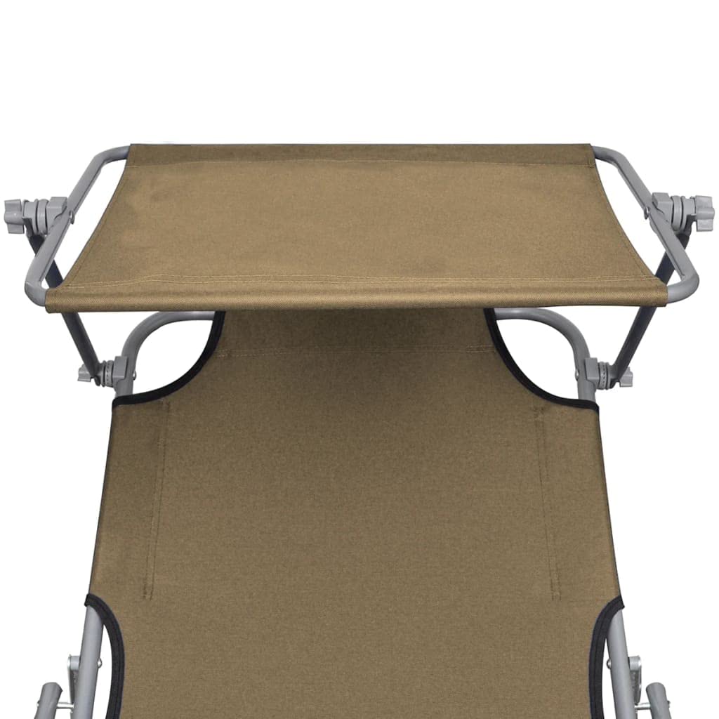 Portable Folding Sun Lounger with Adjustable Canopy - Heavy Duty Steel Frame in Taupe (Supports 300 lbs) - Perfect for Beach, Poolside, Patio & Backyard Relaxation