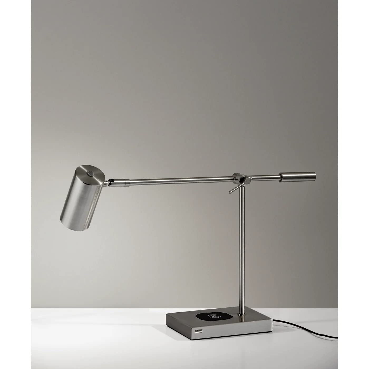 Adesso 4217-22 Collette LED Desk Lamp with Wireless Charging - 7W Bright LED Light, 5W Qi Wireless Charger & USB Port - Modern Silver Office Desk Lamp for Home, Study, Workstation and Nightstand Lighting