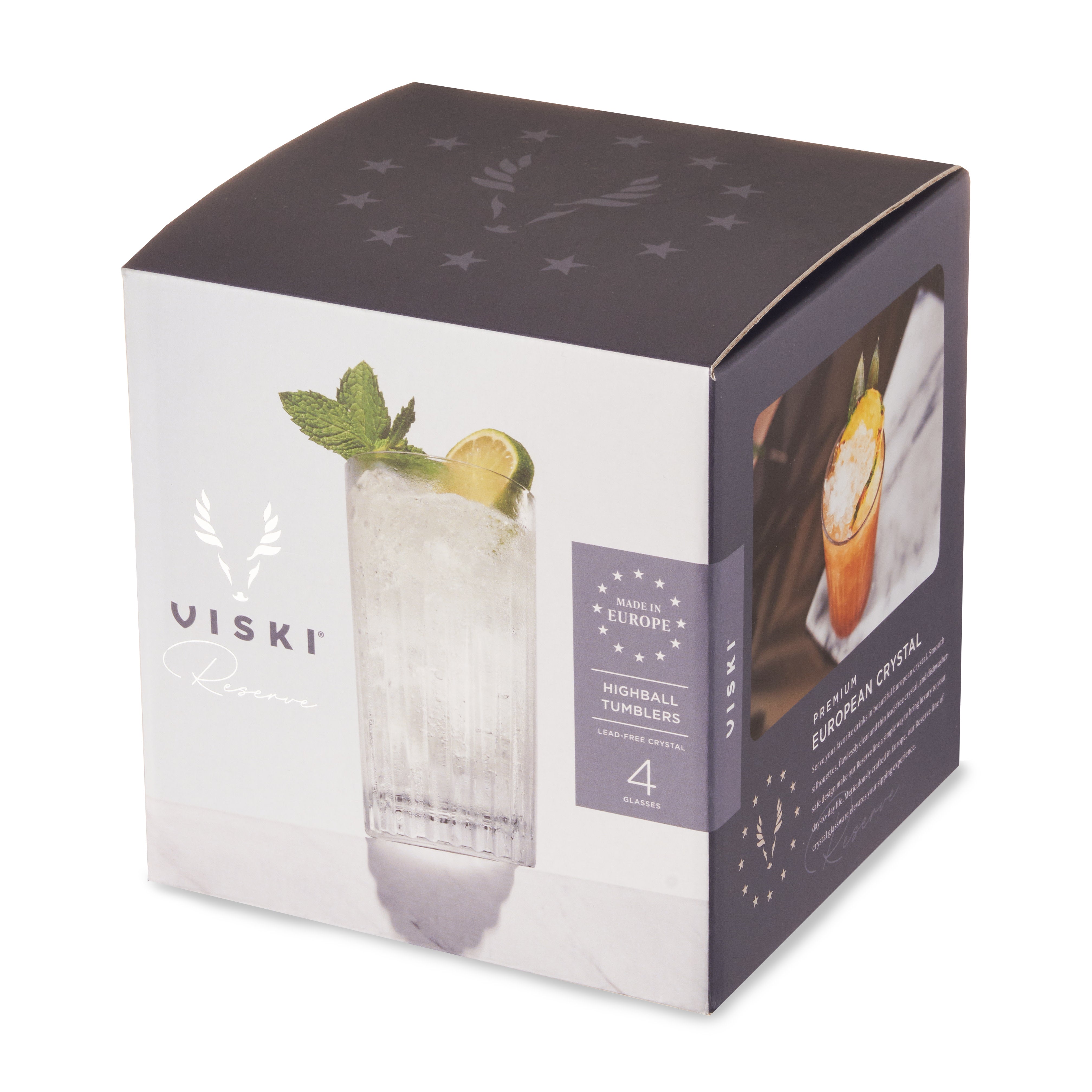 Premium Reserve Milo Crystal Highball Glasses Set of 4 - Elegant Whiskey & Cocktail Drinking Glasses for Home Bar, Dinner Parties & Gifts