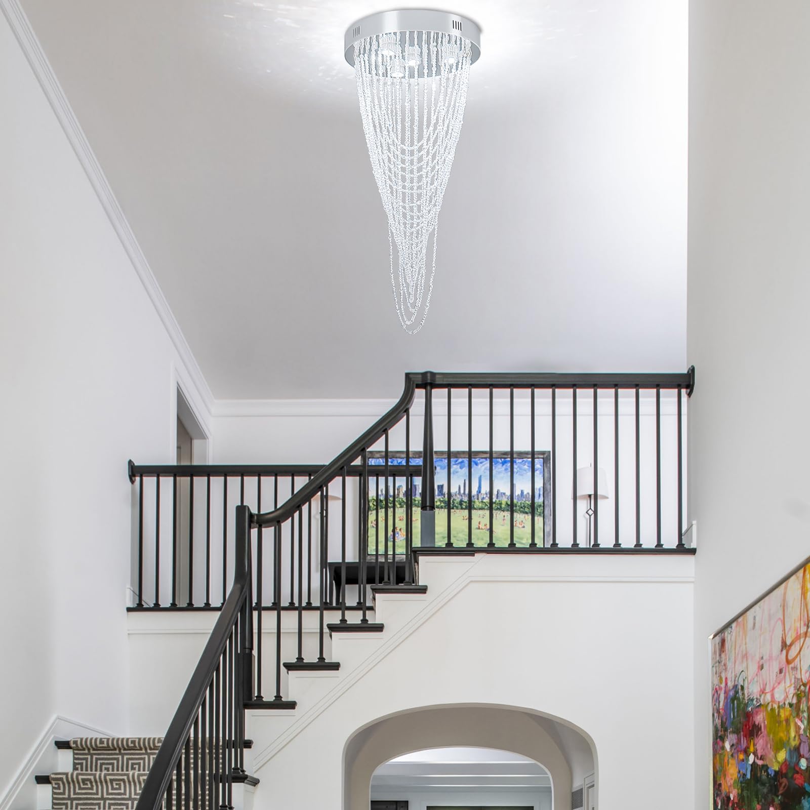 Modern Crystal Chandelier Flush Mount Ceiling Light - 4 GU10 LED Pendant Lighting Fixture for Dining Room, Bedroom & Living Room (15.7