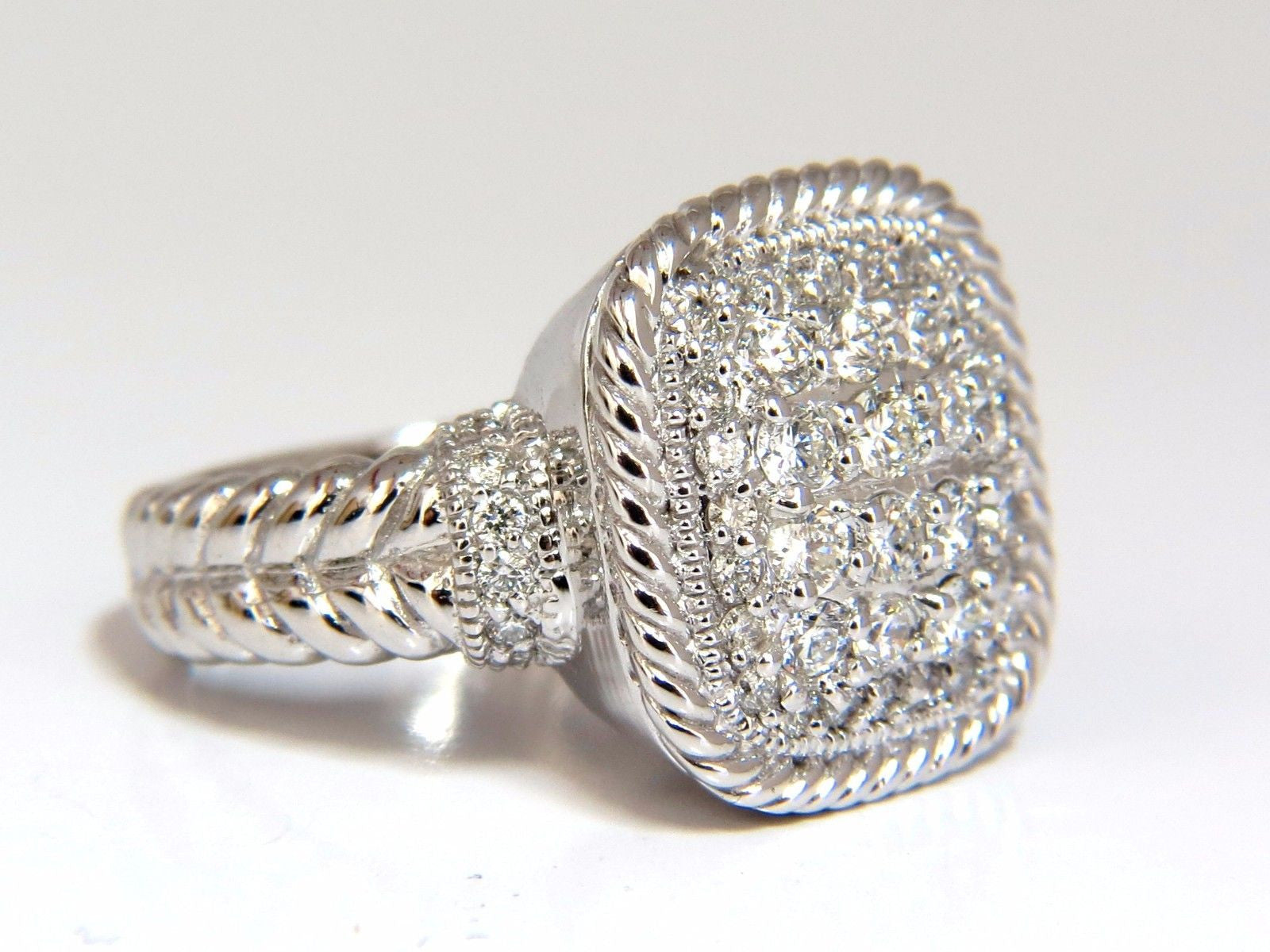 1.36 Carat Natural Diamond Double Shank Rope Twist Square Dome Ring in 14K Gold (G/VS) - Elegant Wedding Band, Anniversary Gift, or Special Occasion Jewelry