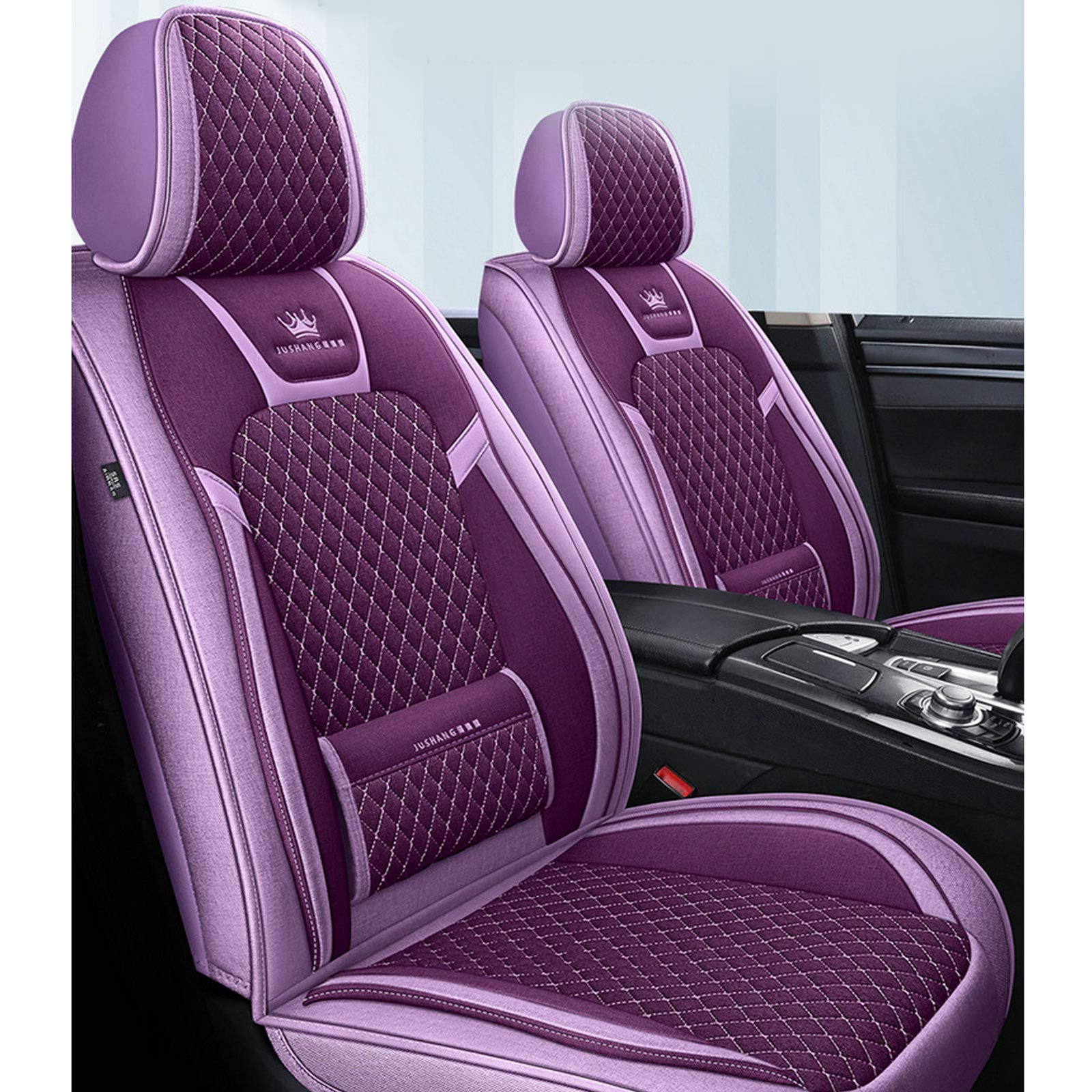 Universal Car Seat Covers Full Set - Premium Linen Wear-Resistant Seat Protector Cushion for Cars (Purple) | Perfect for Daily Commute, Road Trips & Protecting Your Vehicle Interior