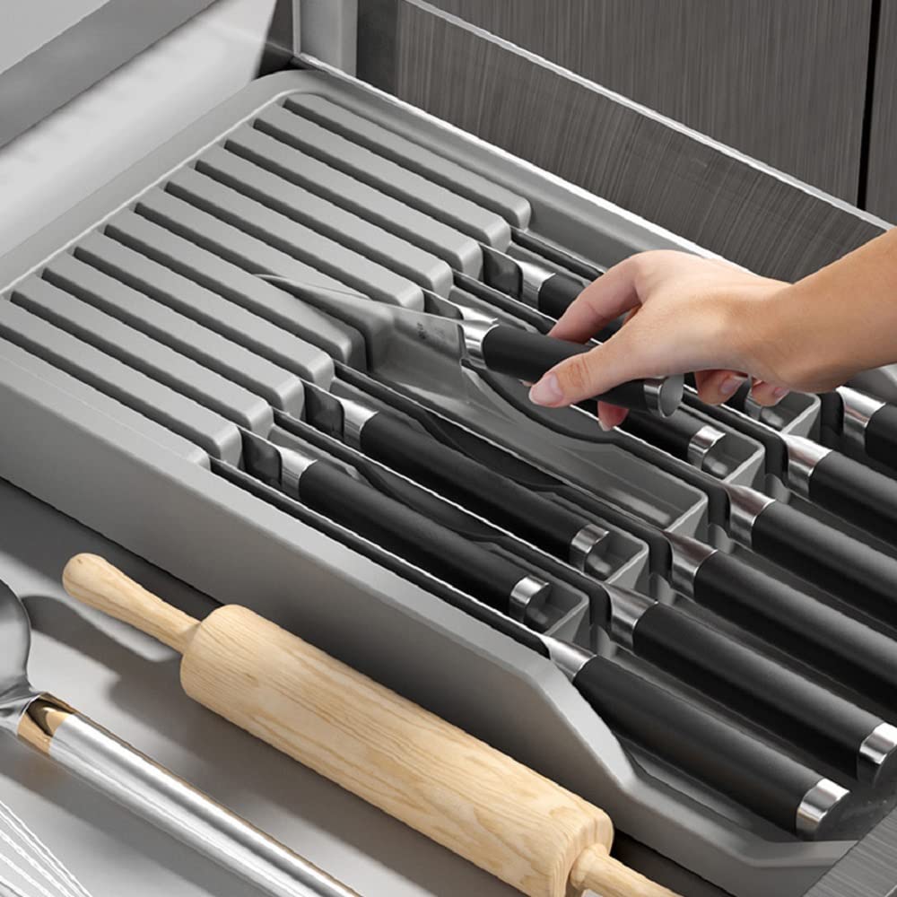 Expandable Knife Organizer for Drawer - Adjustable Knife Block Holder & Secure Storage Tray | Retractable Kitchen Countertop Organizer for Knives, Utensils & Cutlery | Perfect for Home Chefs & Kitchen Organization