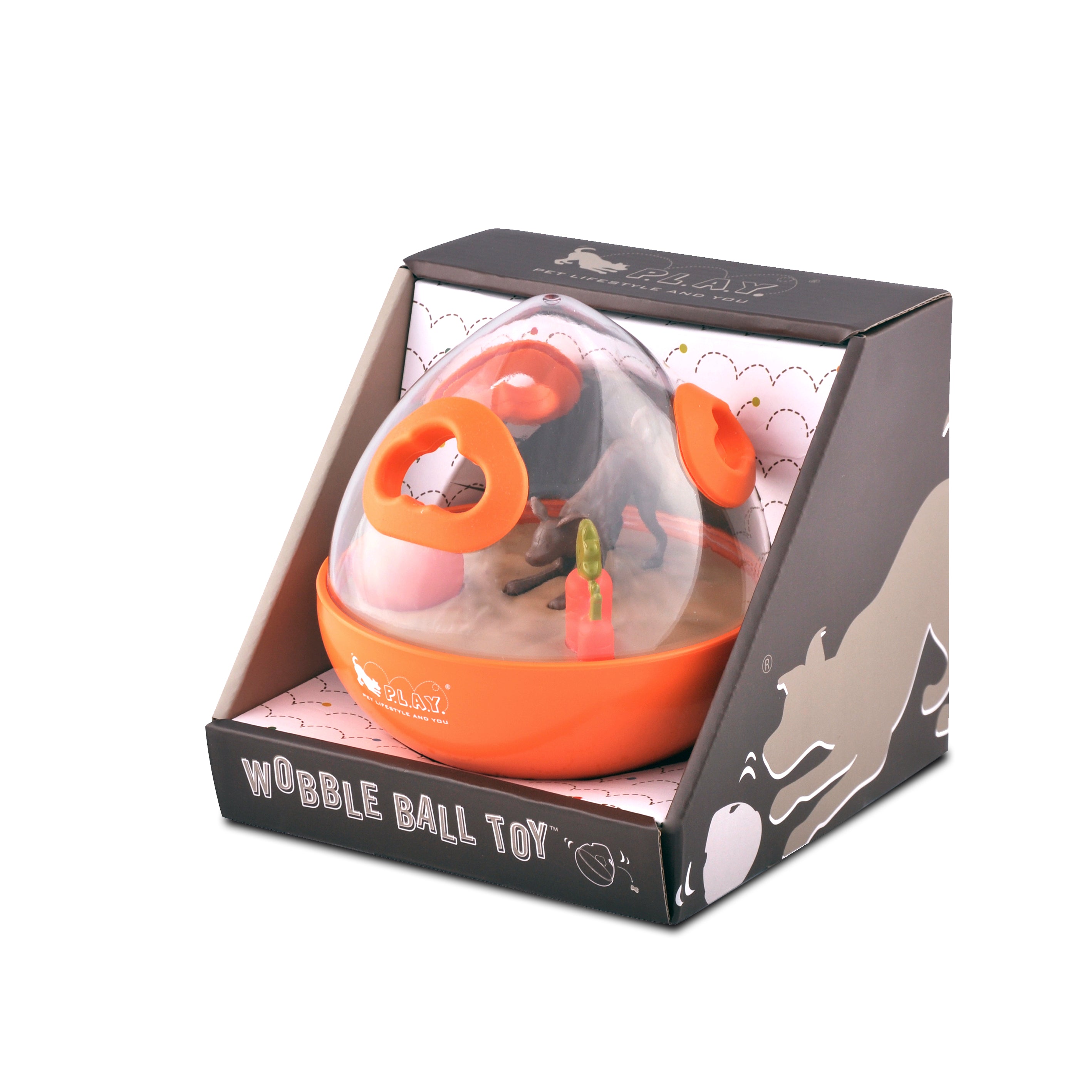 Interactive Wobble Ball Dog Toy with Treat Dispenser - Orange | Pet P.L.A.Y. | Fun Puzzle Game for Dogs to Stay Active & Entertained