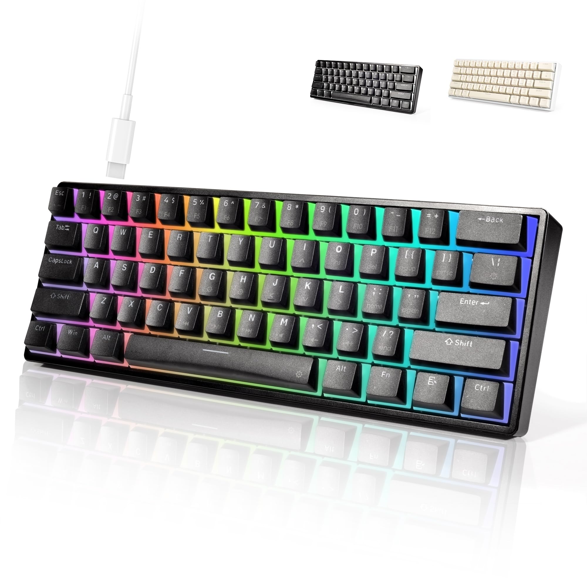 60% Wired RGB Gaming Mechanical Keyboard - 61 Key Compact Red Switch Keyboard with Pro Driver Support (Black) | Perfect for Esports, Typing & Office Work