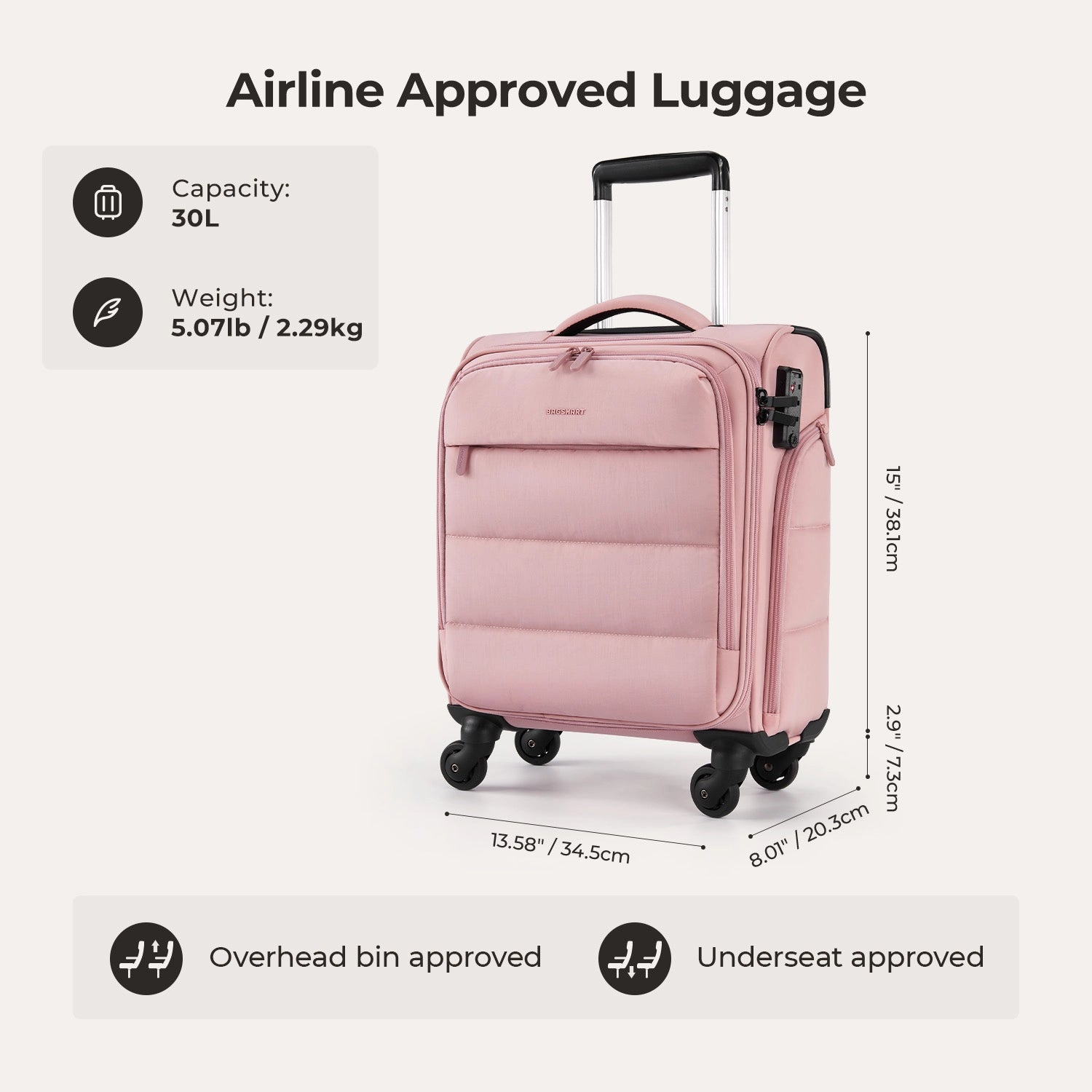 Bagsmart 16-Inch Personal Item Carry-On Luggage - Perfect for Air Travel, Weekend Getaways & Business Trips