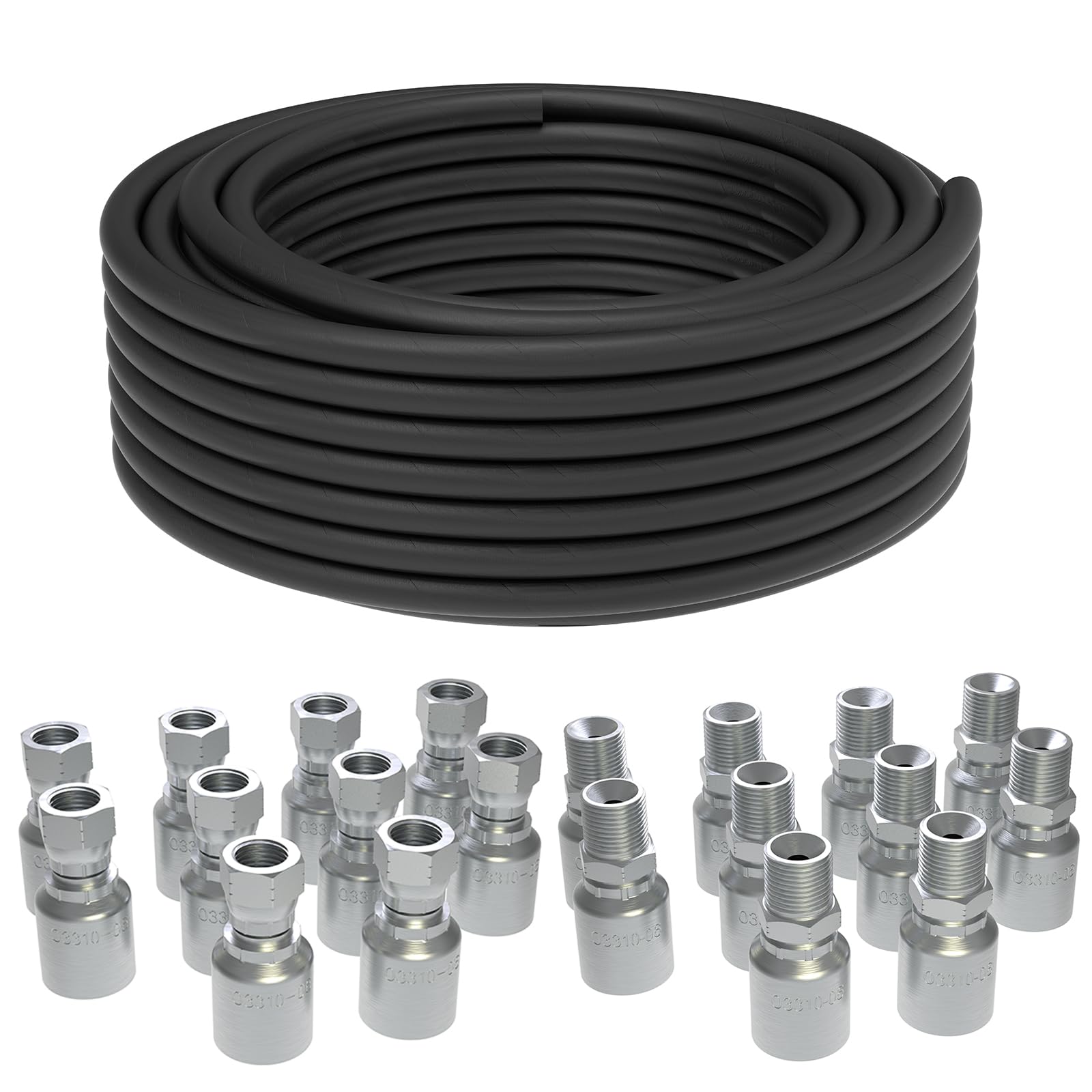 100 Ft 3/8 Inch Hydraulic Hose with 20PCS 3/8