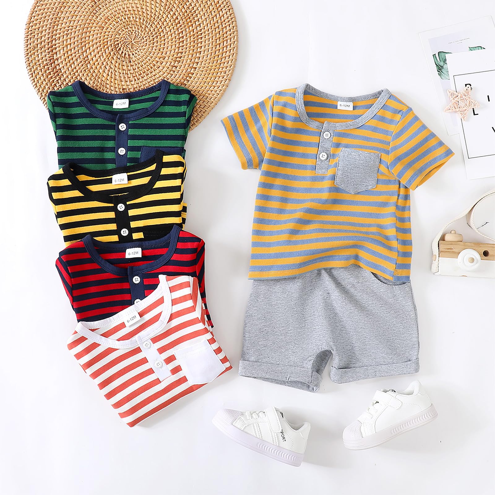 Toddler Boys Summer Outfit Set - Cotton Short Sleeve Shirt & Shorts for Baby Boys | Playtime, Beach & Outdoor Activities