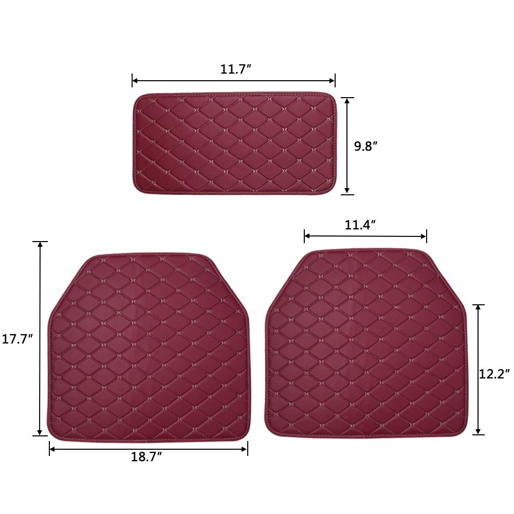 5-Piece Universal Leather Car Floor Mats Set - Non-Slip All Weather Protection for SUVs, Trucks & Vans (Front & Rear, Wine Red) | Durable & Stylish Interior Upgrade for Daily Commute & Road Trips