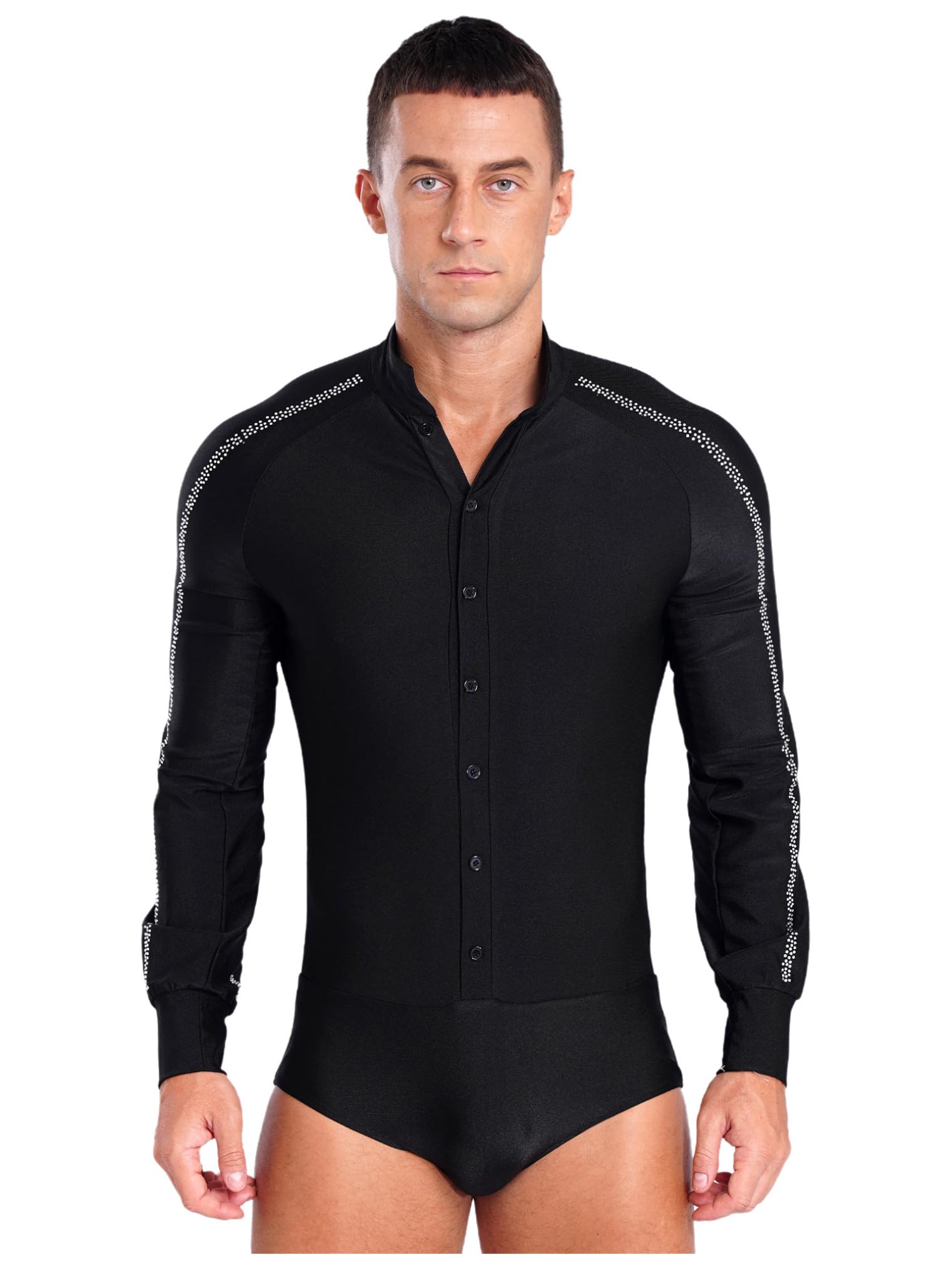 Men's Shiny Latin Tango Dance Leotard - Stretchable One-Piece Unitard Bodysuit for Ballroom & Salsa Performance | Perfect for Competitions, Shows & Dance Practice