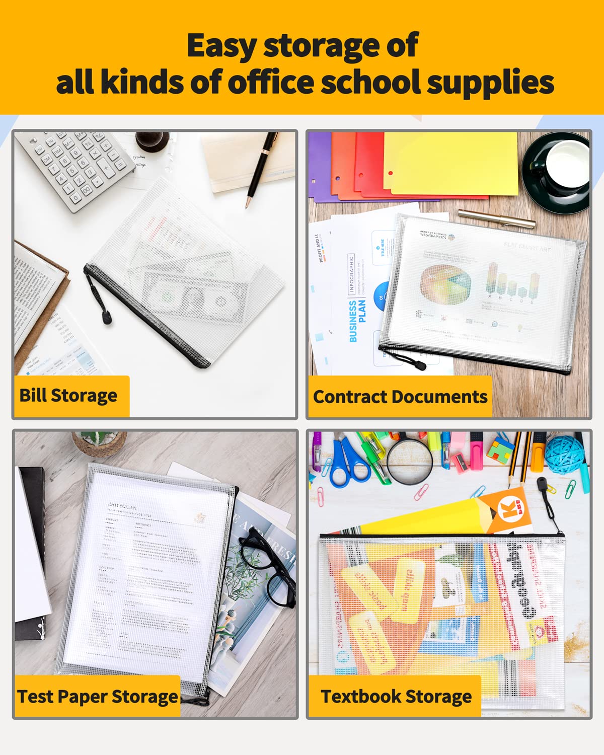 SUNEE 18-Pack Black Plastic Pencil Pouch 4x9 Inches - Small Storage Bags with Zipper for School Supplies, Office Organization & Travel Essentials - Perfect for Students, Teachers and Professionals