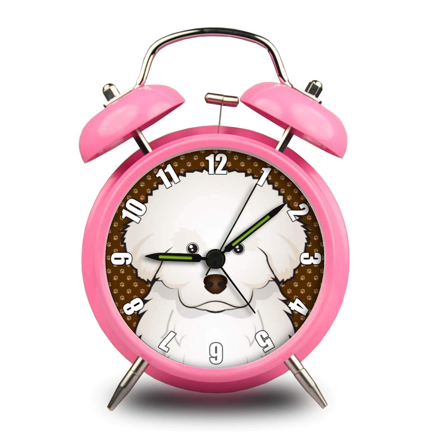 GIRLSIGHT Retro Double Bell Alarm Clock - 4 Colors, Portable, Cute Round Design with Loud Ringing - Perfect for Kids Room, Desktop, Bedside Decor - Great Pyrenees Dog Cartoon Paws Pink Clock - Ideal Gift for Children & Dog Lovers
