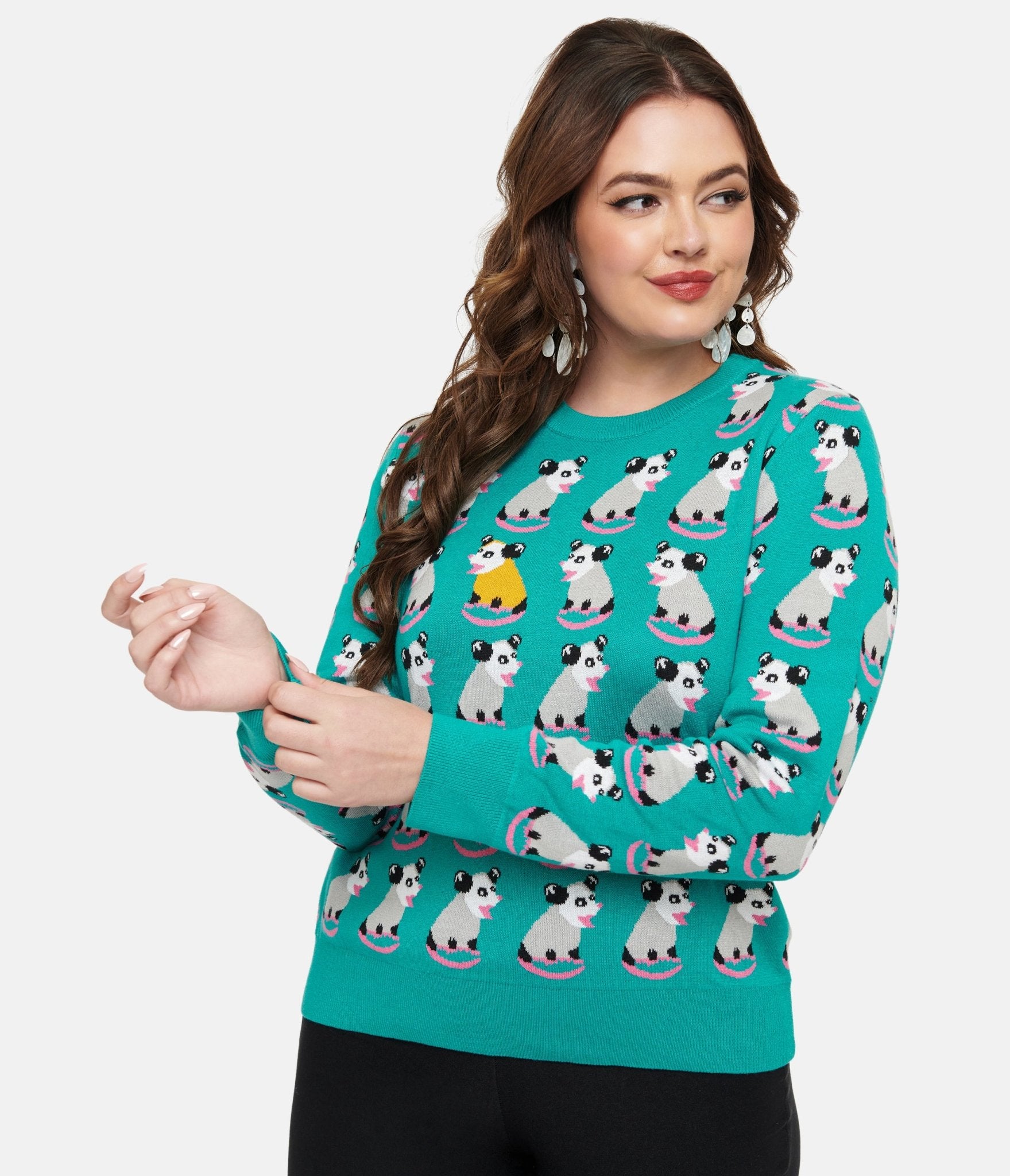 Adorable Teal Opossum Print Knit Sweater - Cute Cartoon Animal Pullover for Women & Men - Perfect for Casual Wear, Christmas Gifts & Animal Lovers