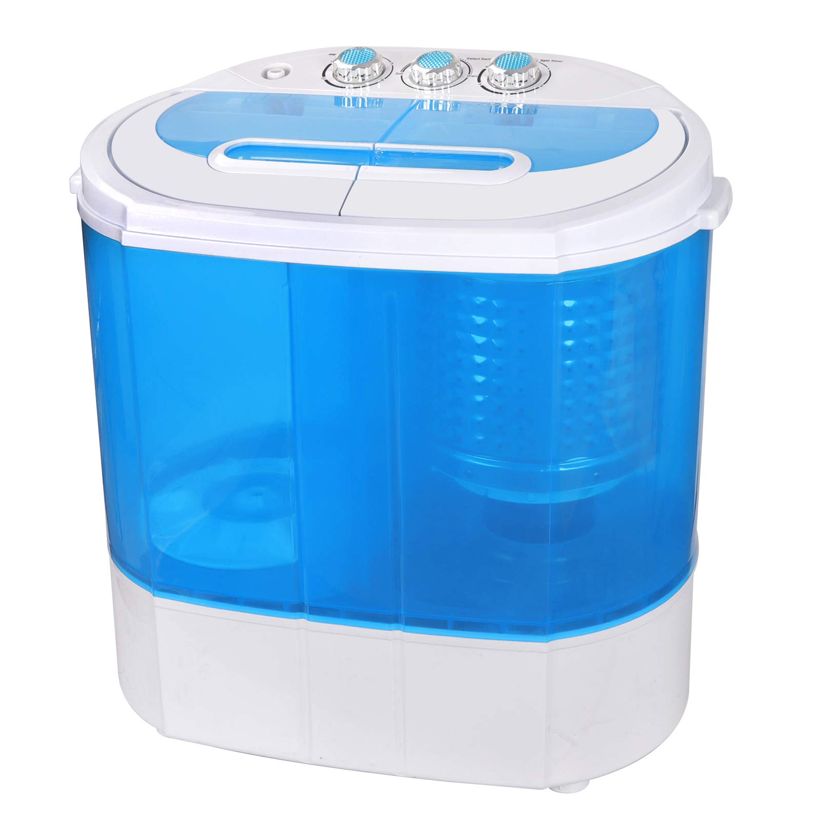 Portable Mini Twin Tub Washing Machine with Spin Dryer & Drain Pipe - Compact Laundry Washer for Small Spaces, Apartments, Dorms, RVs, Camping - Perfect for Travel, Emergency Use & Off-Grid Living (Blue)