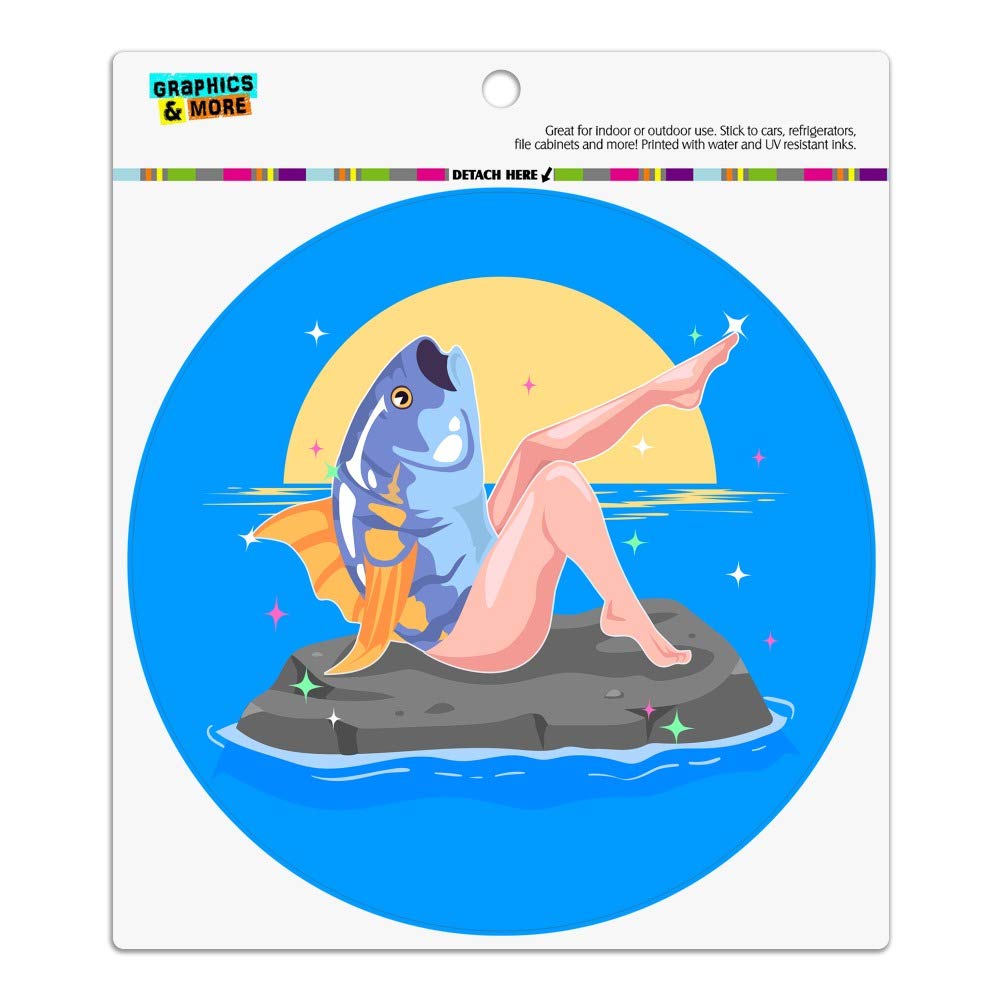 Funny Reverse Mermaid with Tuna Head Car Fridge Magnet - Vinyl Circle Decorative Magnet for Automotive Refrigerators, Lockers & Metal Surfaces - Perfect for Home, Office & Gifts