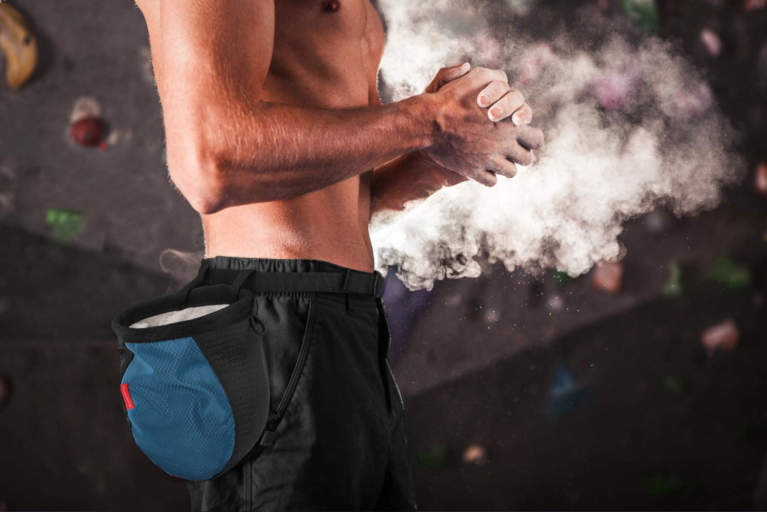 **Rhino Valley No Leak Climbing Chalk Bag with Adjustable Belt, Carabiner Clip & Zippered Pockets – Perfect for Rock Climbing, Bouldering, CrossFit, Weightlifting & Gymnastics – Stay Grippy & Secure During Workouts**