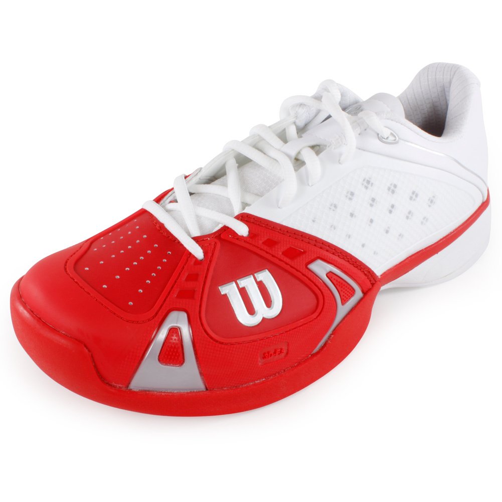 Wilson Men's Rush Pro Tennis Shoes - White/Red/White | Lightweight & Durable Court Shoes for Men | Perfect for Tennis, Pickleball & Casual Wear