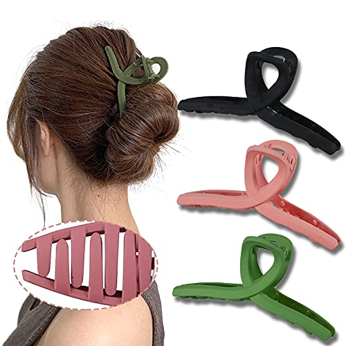 3-Piece Matte Plastic Hair Claw Clips for Thick Hair - Non-Slip Large Hair Clips (11cm) - Perfect for Bathing, Swimming, Gym & Everyday Styling