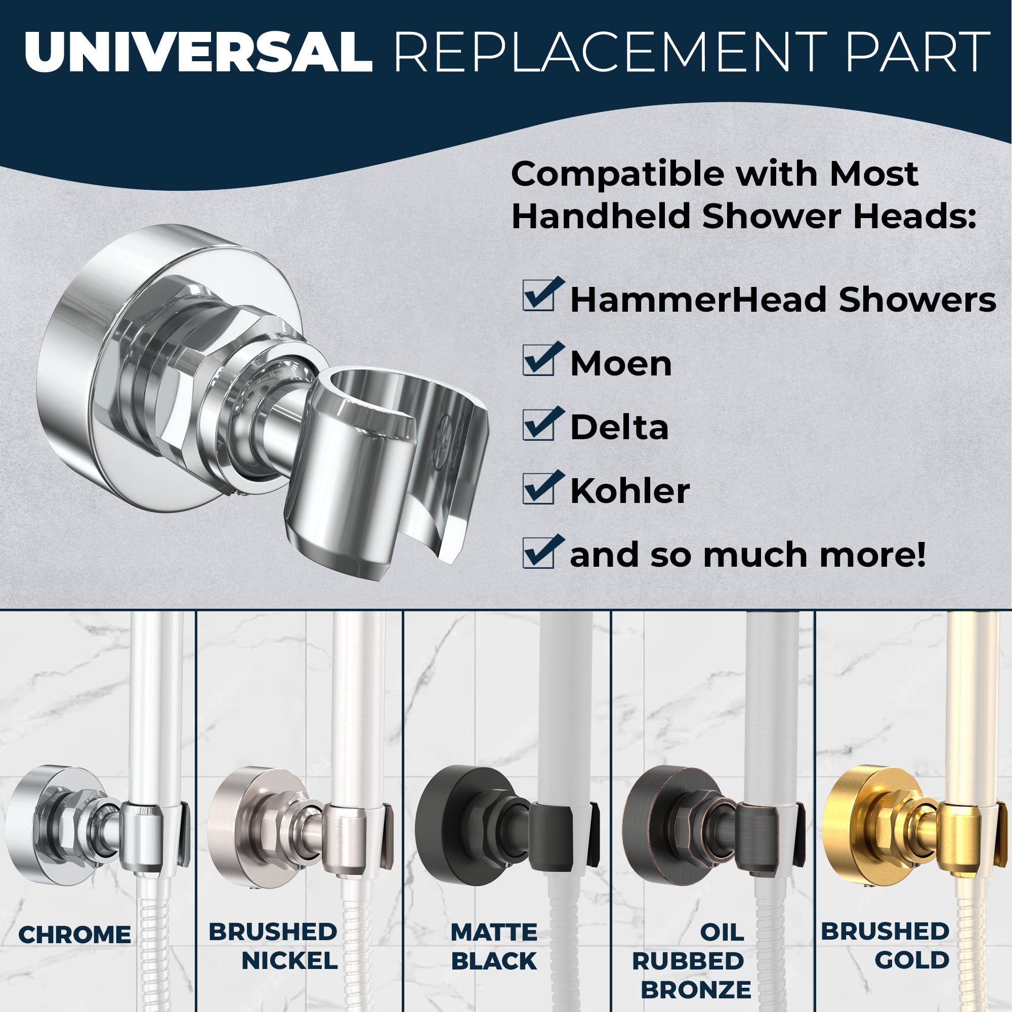 Stainless Steel Handheld Shower Head Holder - Universal Wall Mount Bracket for Bathroom, Adjustable Shower Arm with Non-Slip Grip - Perfect for Bath, Shower & Spa Relaxation