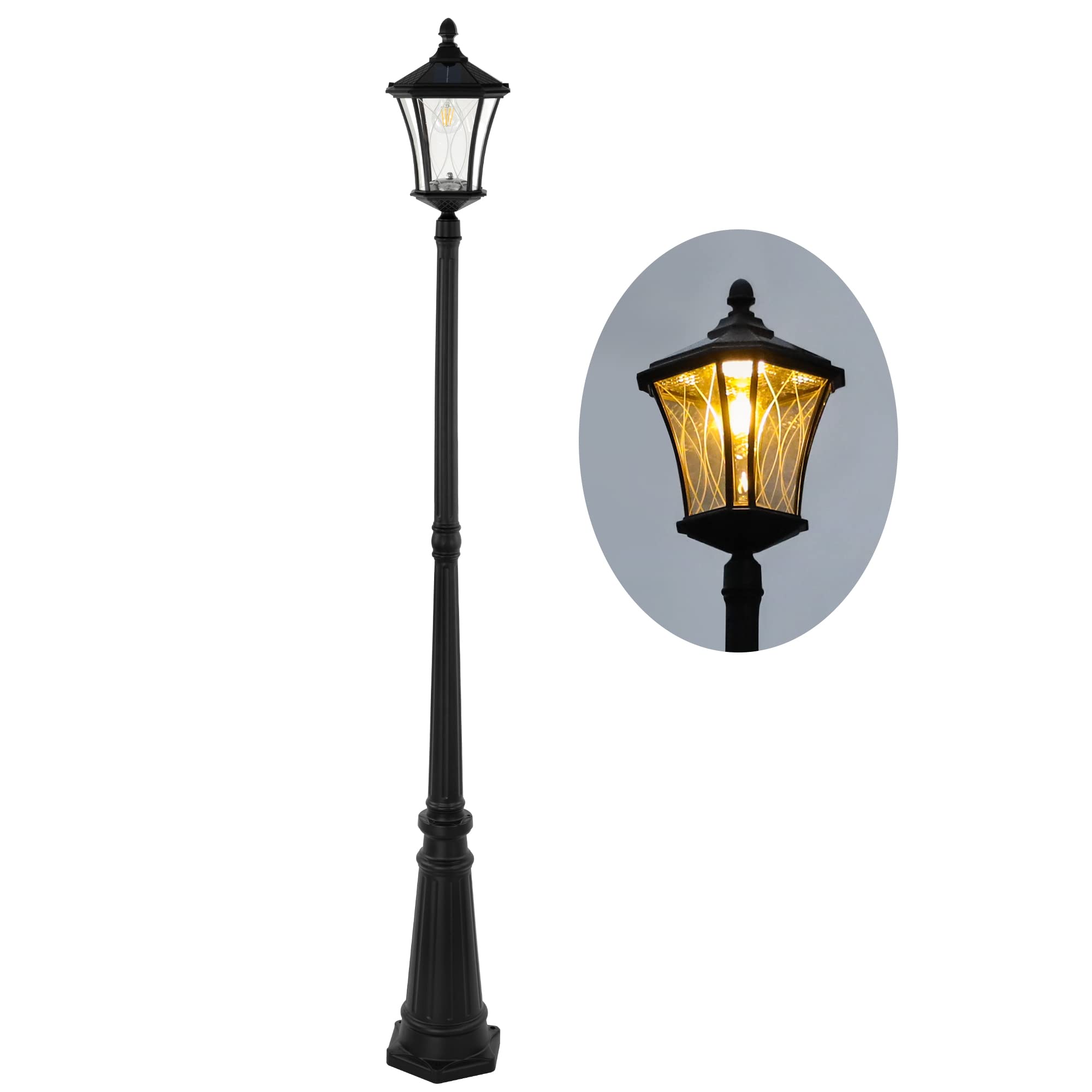 LUTEC Outdoor Solar Lamp Post Light - Vintage Black Waterproof Pole Light with Patterned Glass, Dusk to Dawn Solar Powered Street Light for Garden, Patio, Pathway, Yard & Driveway | Energy-Efficient Landscape Lighting for Outdoor Decor