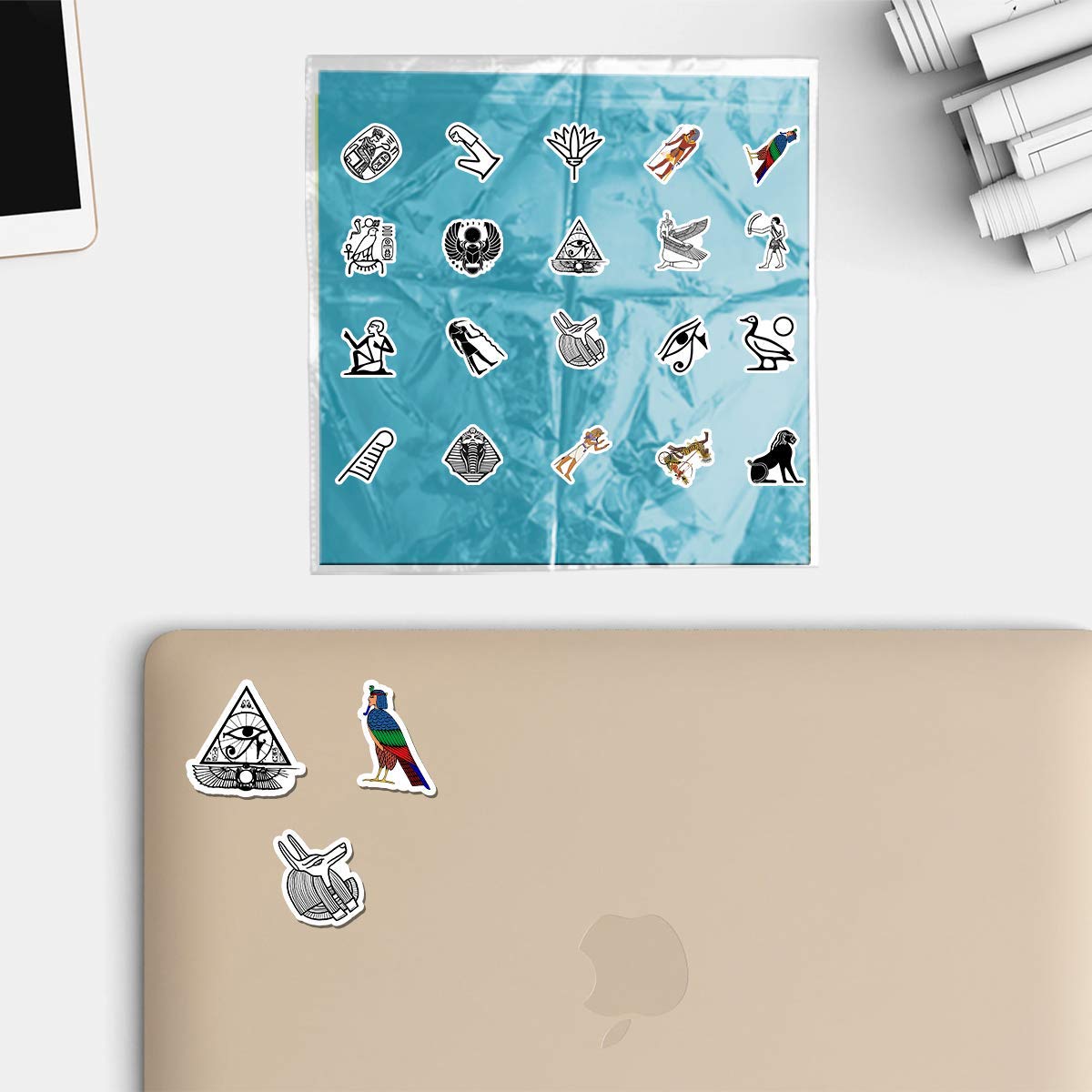 20 PCS Egyptian Hieroglyphic Stickers - Colorful Waterproof Vinyl Decals for Water Bottles, Laptops, Scrapbooking, Luggage, Skateboards | Perfect for DIY Crafts, School Projects & Travel Accessories